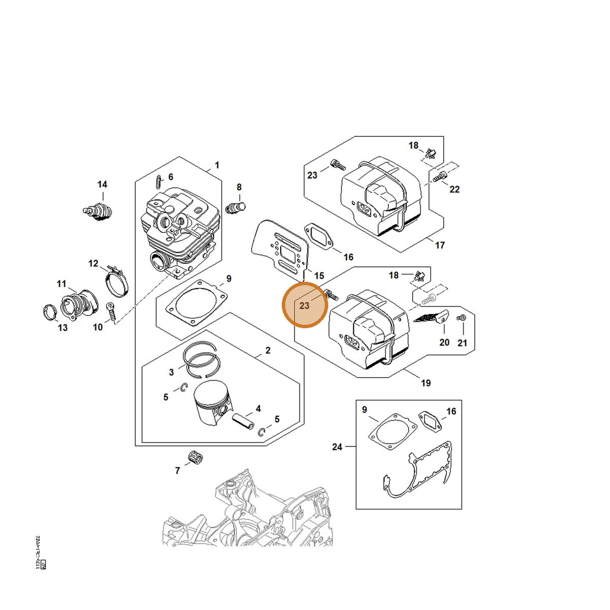 STIHL part 9022-341-1018 — IPL diagram snippet (6x zoom, amber highlight)