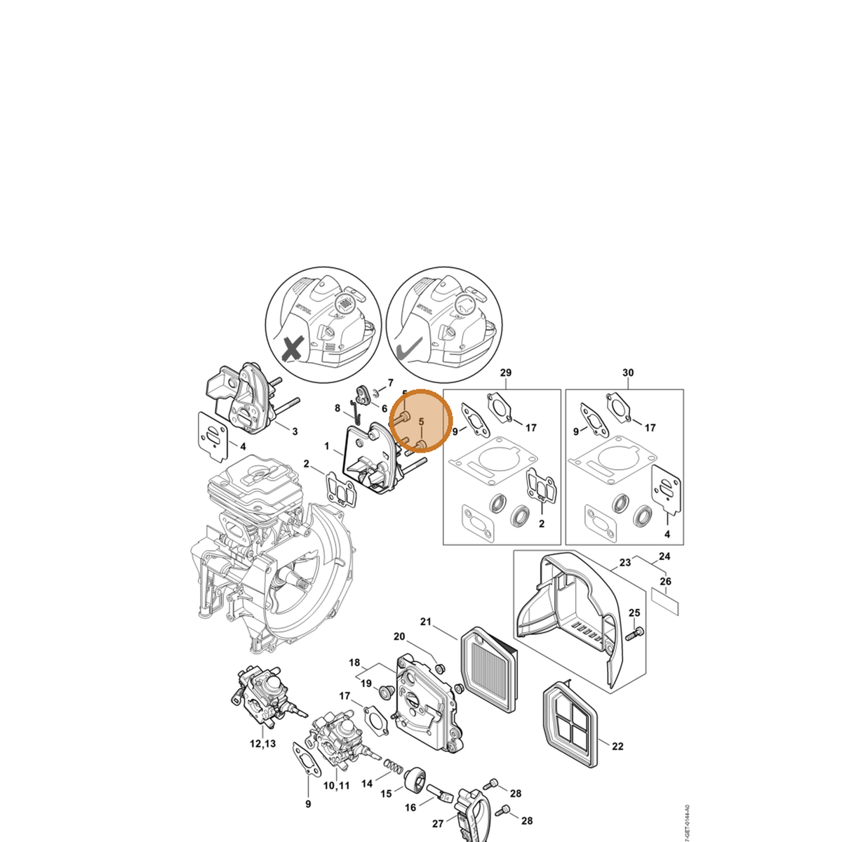 STIHL part 9022-341-1045 — IPL diagram snippet (6x zoom, amber highlight)