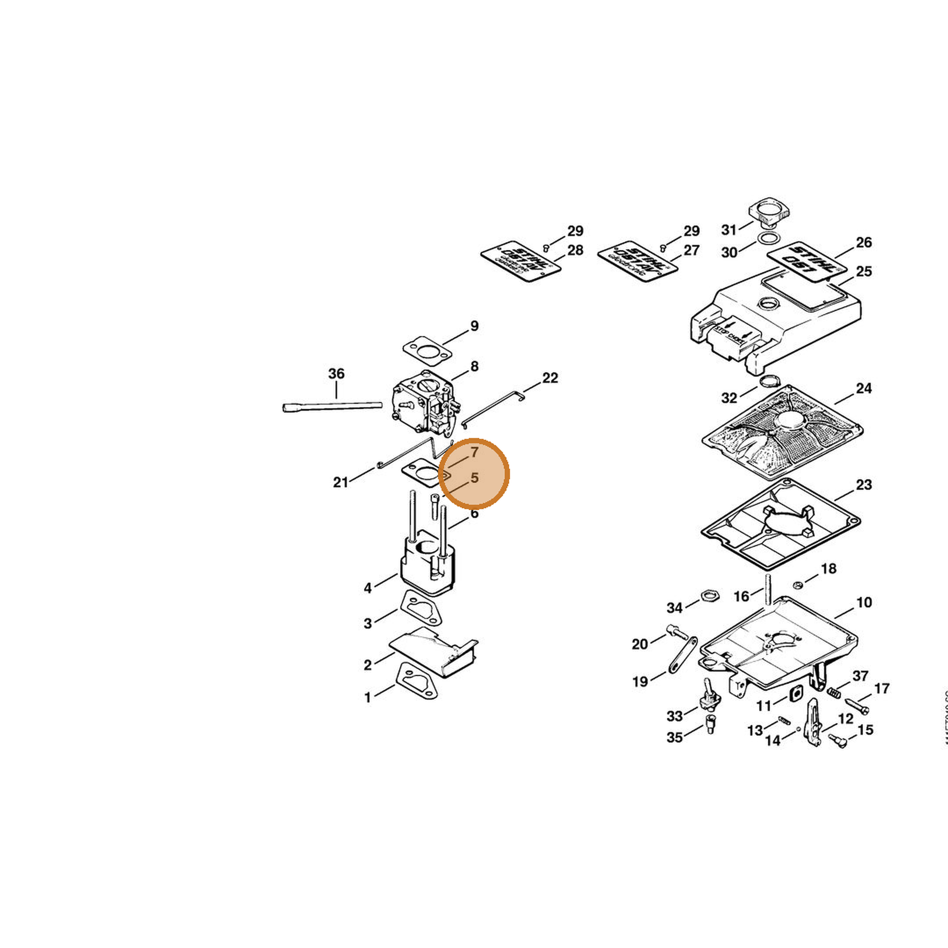 STIHL part 9022-341-1070 — IPL diagram snippet (6x zoom, amber highlight)