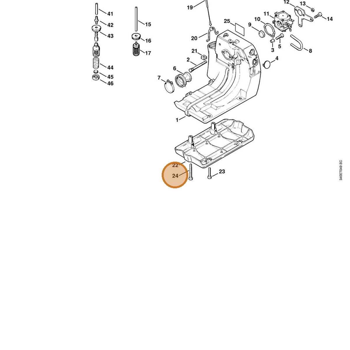 STIHL part 9022-341-1220 — IPL diagram snippet (6x zoom, amber highlight)