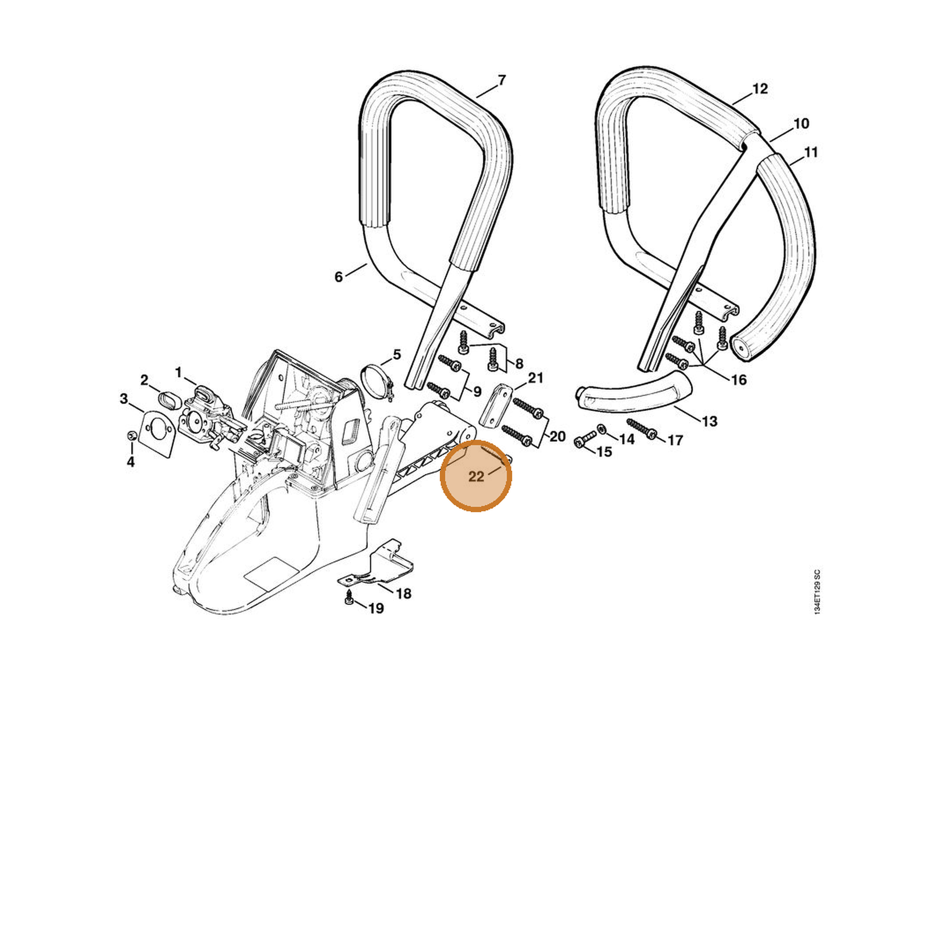 STIHL part 9022-341-1370 — IPL diagram snippet (6x zoom, amber highlight)