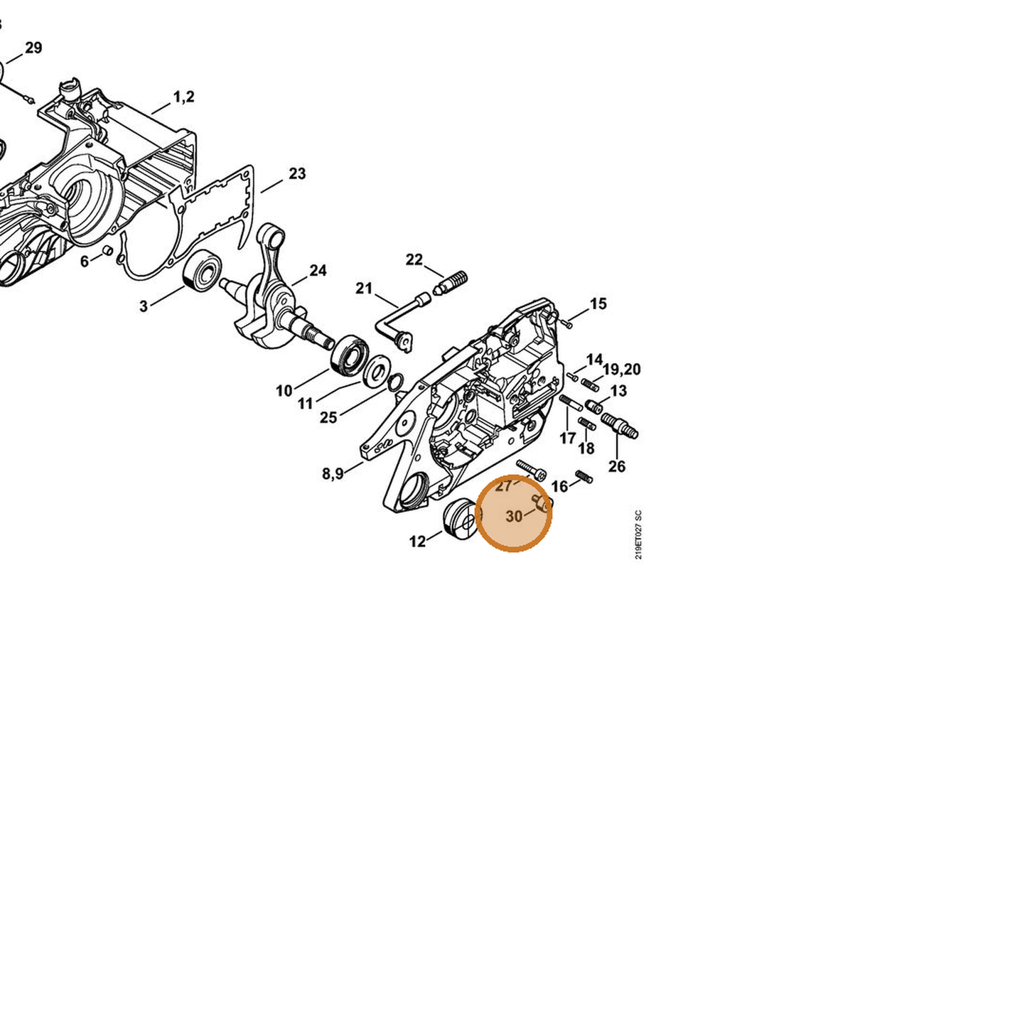 STIHL part 9022-346-0955 — IPL diagram snippet (6x zoom, amber highlight)