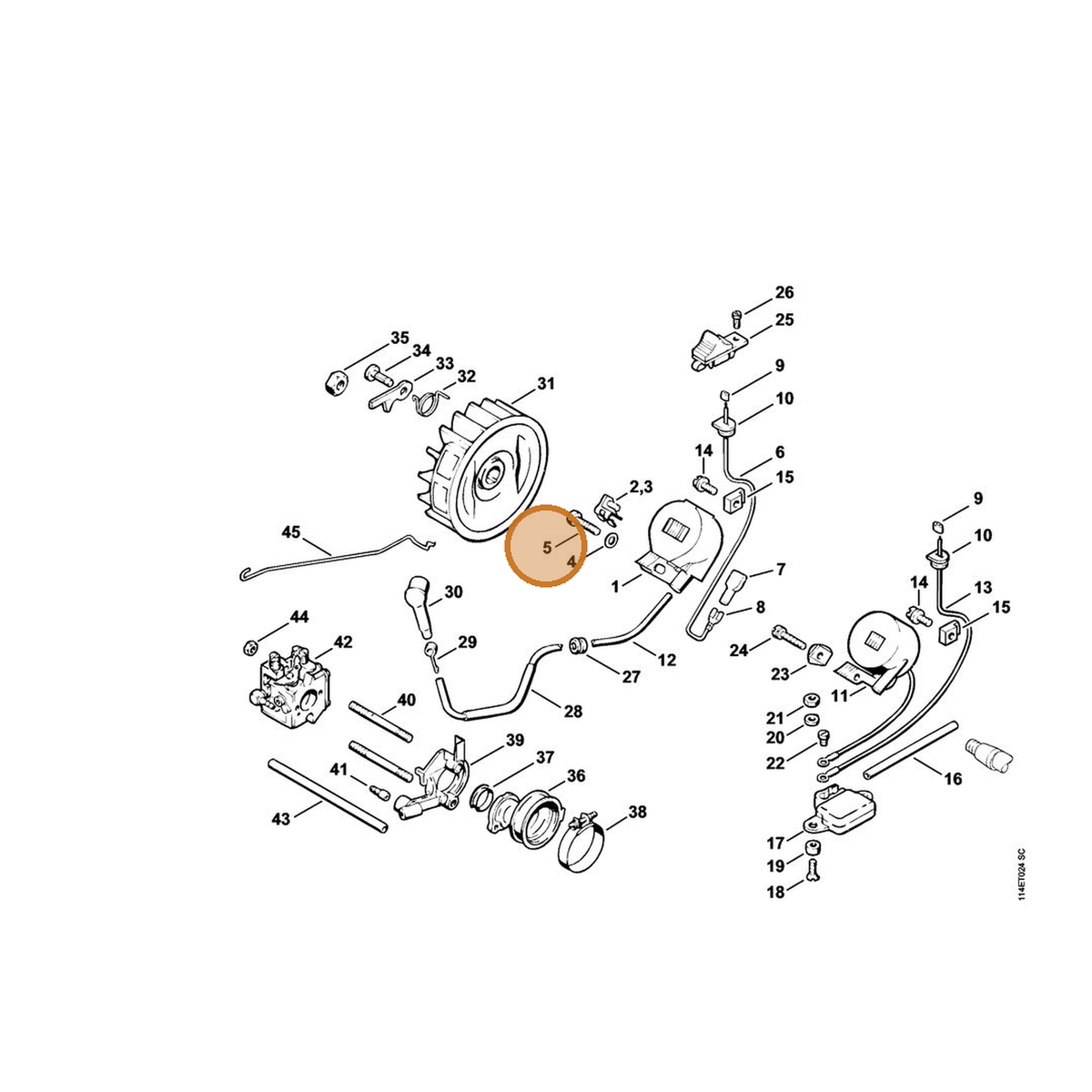 STIHL part 9022-371-0710 — IPL diagram snippet (6x zoom, amber highlight)
