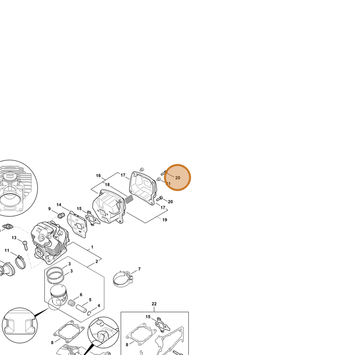 STIHL part 9022-371-1053 — IPL diagram snippet (6x zoom, amber highlight)