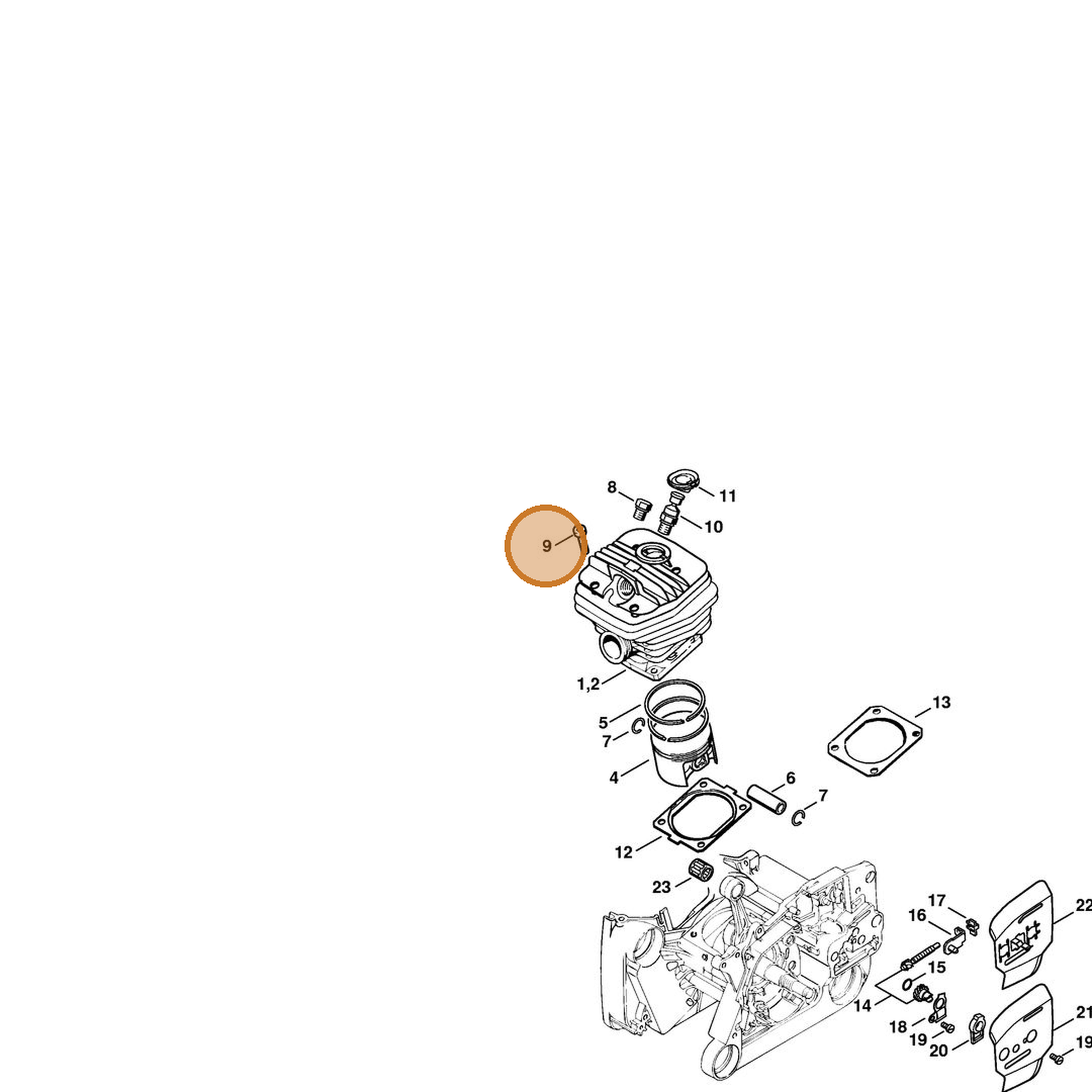 STIHL part 9022-371-1350 — IPL diagram snippet (6x zoom, amber highlight)