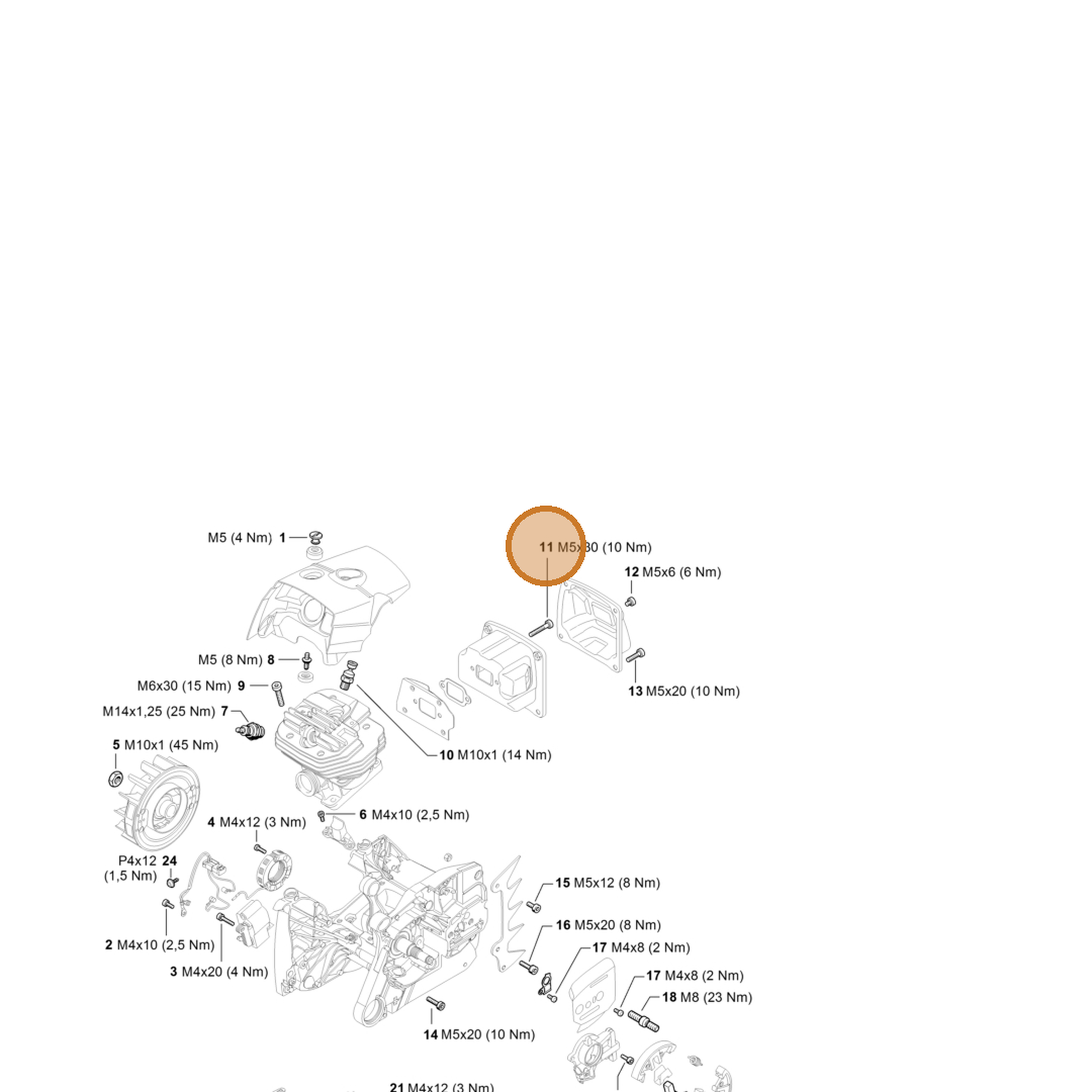 STIHL part 9022-373-1070 — IPL diagram snippet (6x zoom, amber highlight)