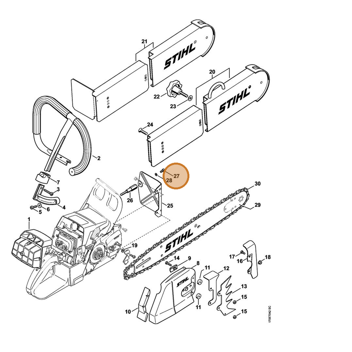 STIHL part 9022-399-0950 — IPL diagram snippet (6x zoom, amber highlight)