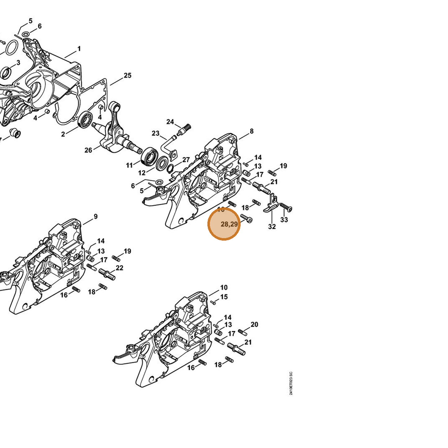 STIHL part 9022-500-1020 — IPL diagram snippet (6x zoom, amber highlight)