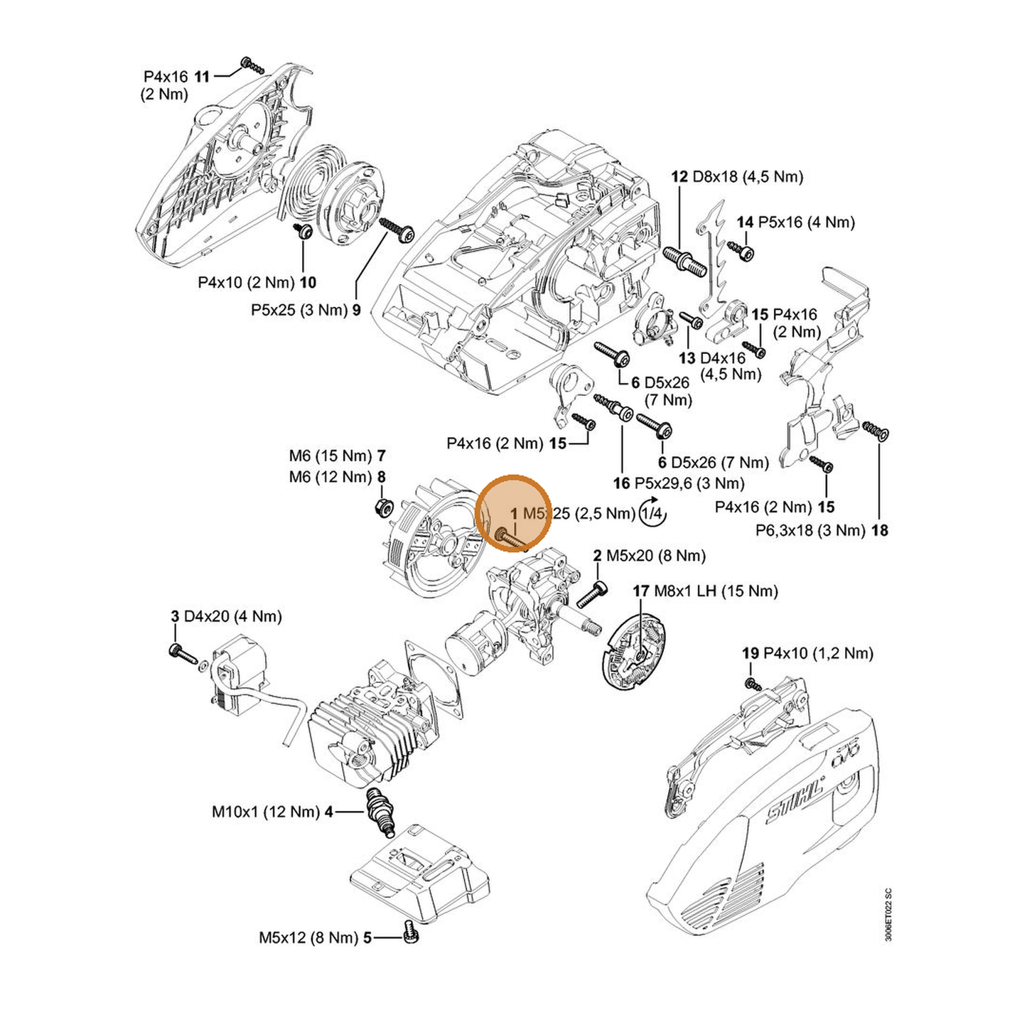 STIHL part 9022-500-1050 — IPL diagram snippet (6x zoom, amber highlight)