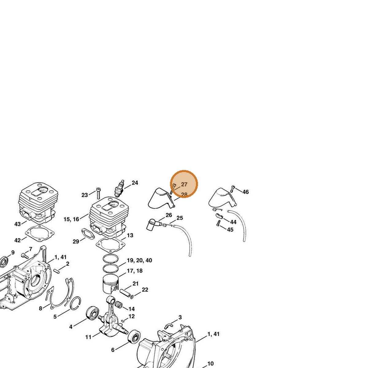 STIHL part 9025-313-0741 — IPL diagram snippet (6x zoom, amber highlight)