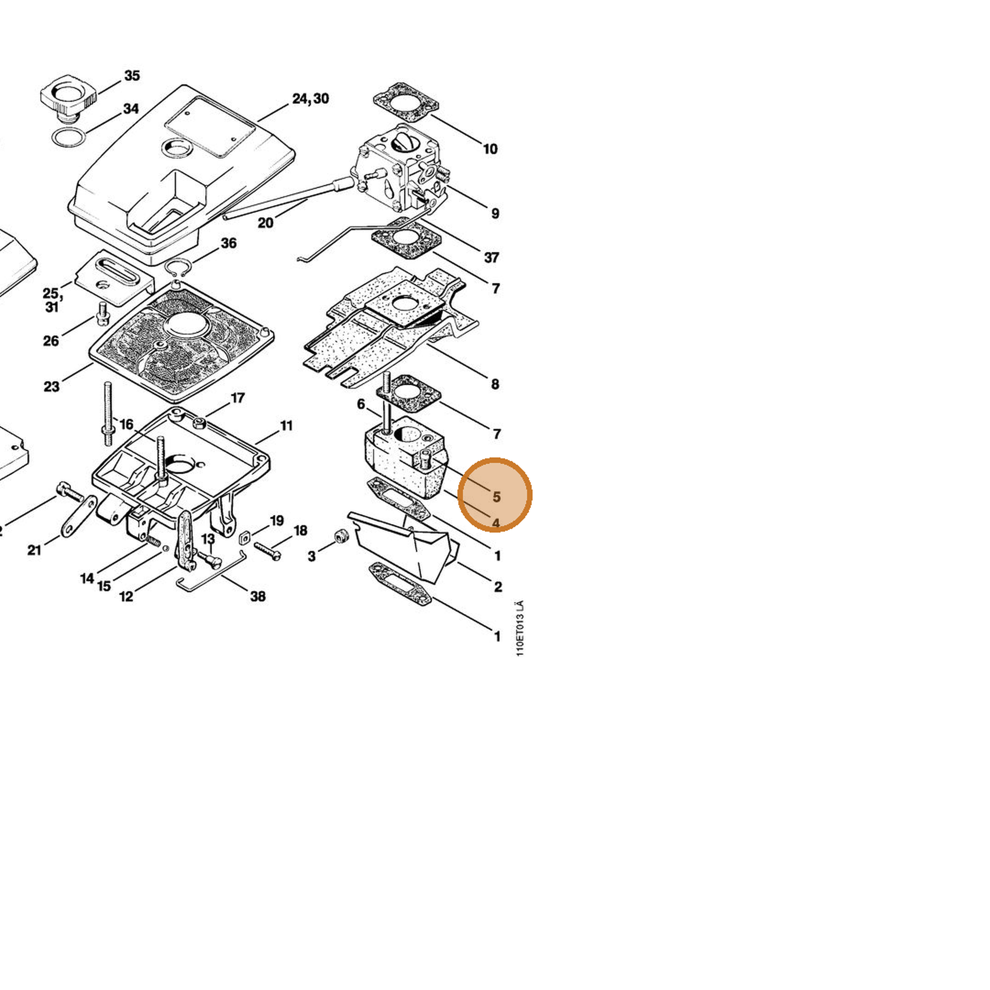 STIHL part 9036-341-1070 — IPL diagram snippet (6x zoom, amber highlight)