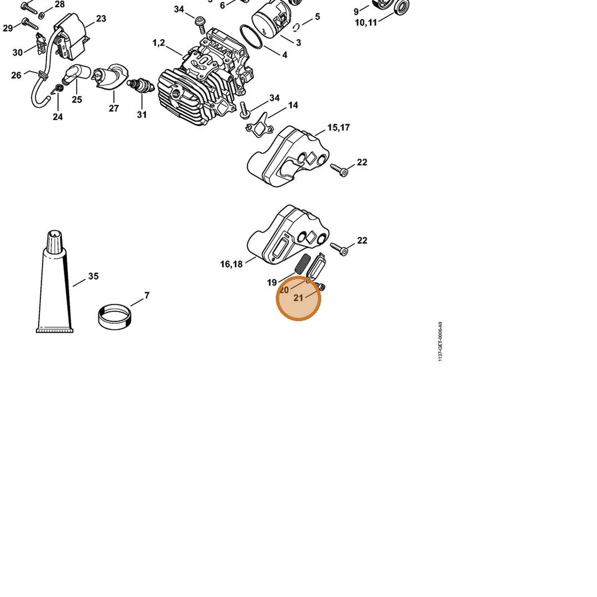 STIHL part 9039-475-0656 — IPL diagram snippet (6x zoom, amber highlight)