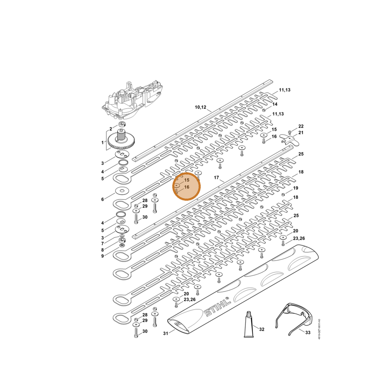 STIHL part 9039-488-0652 — IPL diagram snippet (6x zoom, amber highlight)