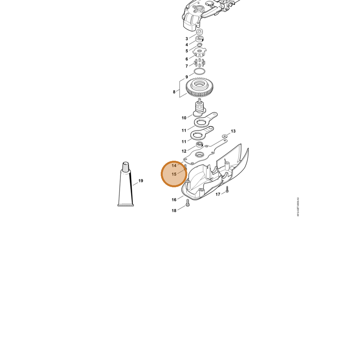 STIHL part 9039-488-0672 — IPL diagram snippet (6x zoom, amber highlight)