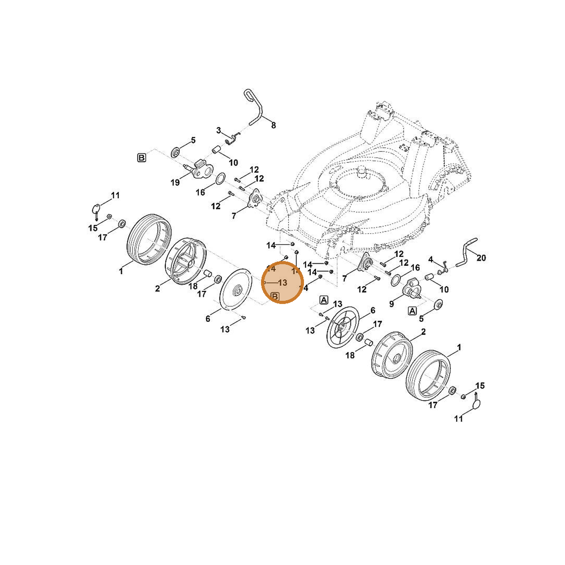 STIHL part 9039-488-0974 — IPL diagram snippet (6x zoom, amber highlight)
