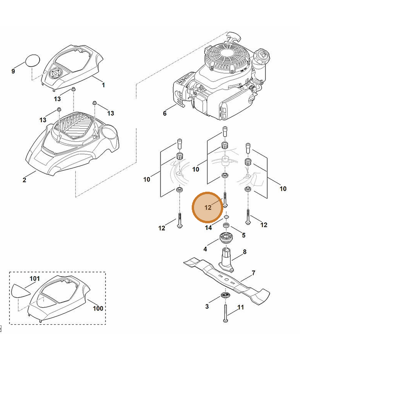 STIHL part 9039-488-9000 — IPL diagram snippet (6x zoom, amber highlight)