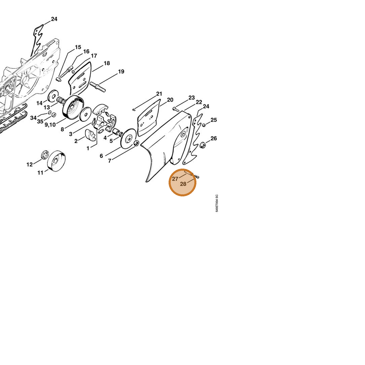 STIHL part 9040-346-1010 — IPL diagram snippet (6x zoom, amber highlight)