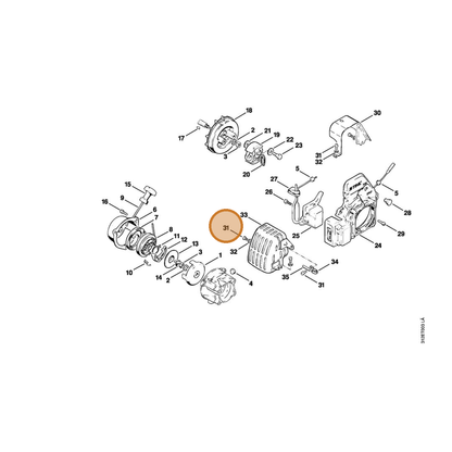 STIHL part 9041-216-0950 — IPL diagram snippet (6x zoom, amber highlight)