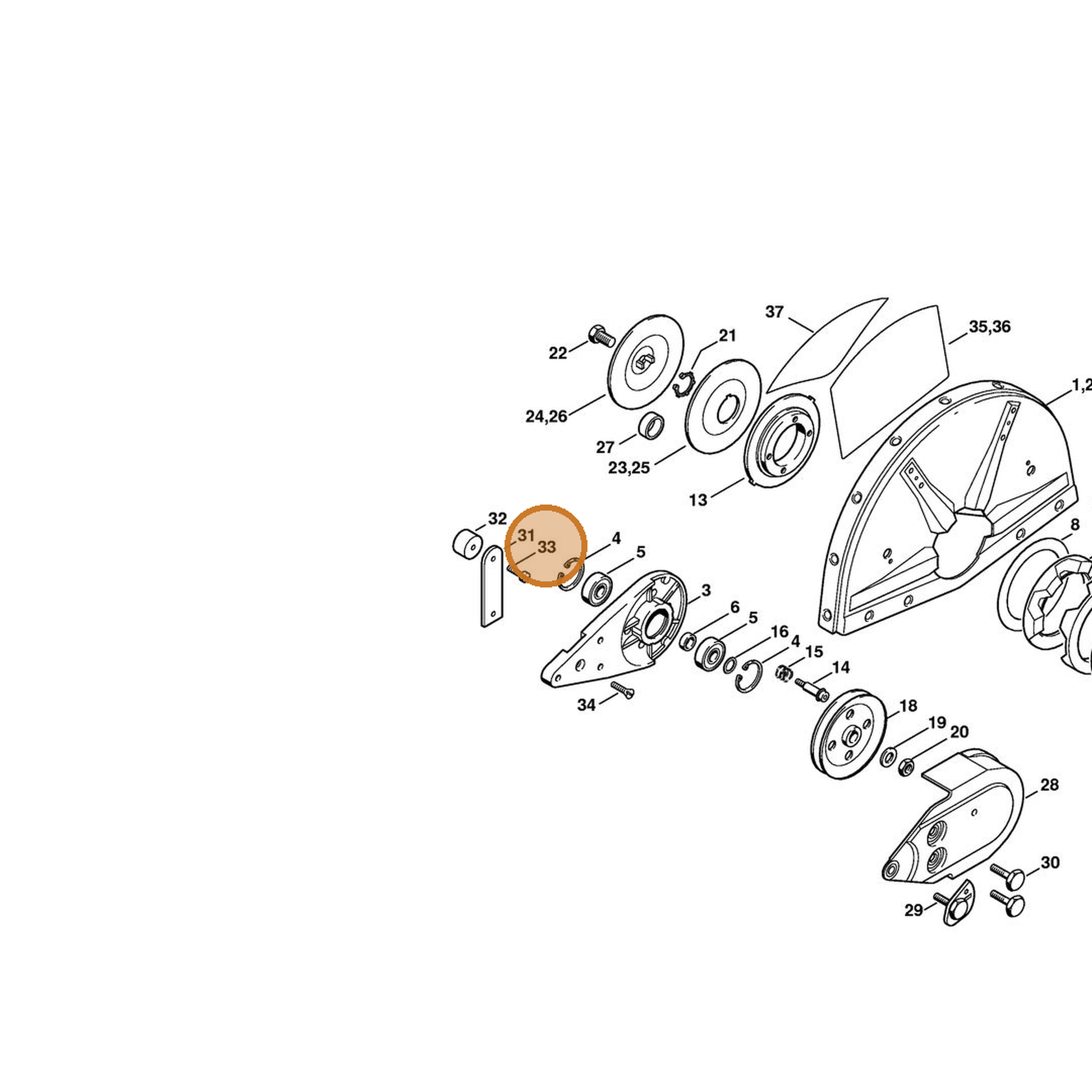 STIHL part 9041-216-1230 — IPL diagram snippet (6x zoom, amber highlight)