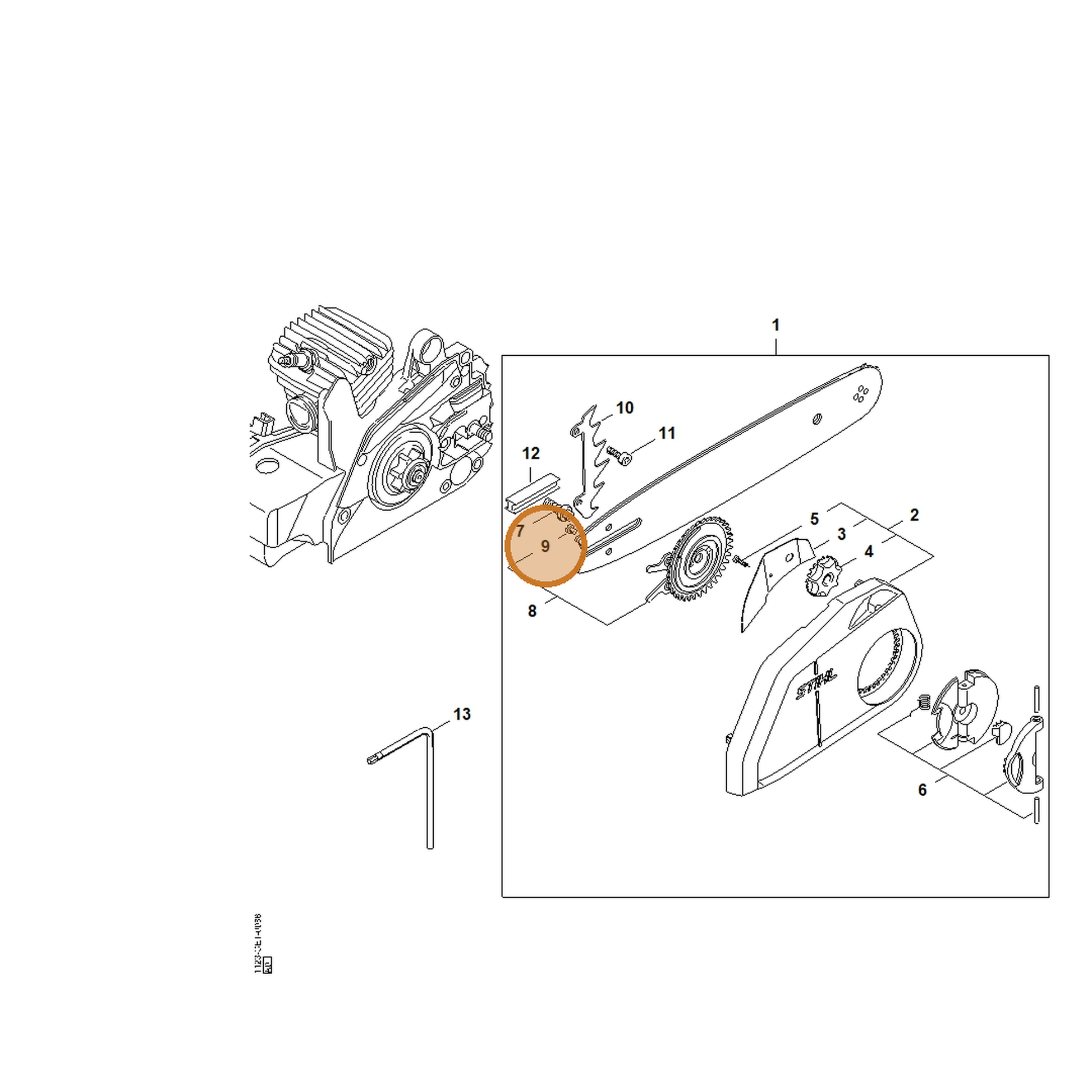 STIHL part 9041-319-0600 — IPL diagram snippet (6x zoom, amber highlight)