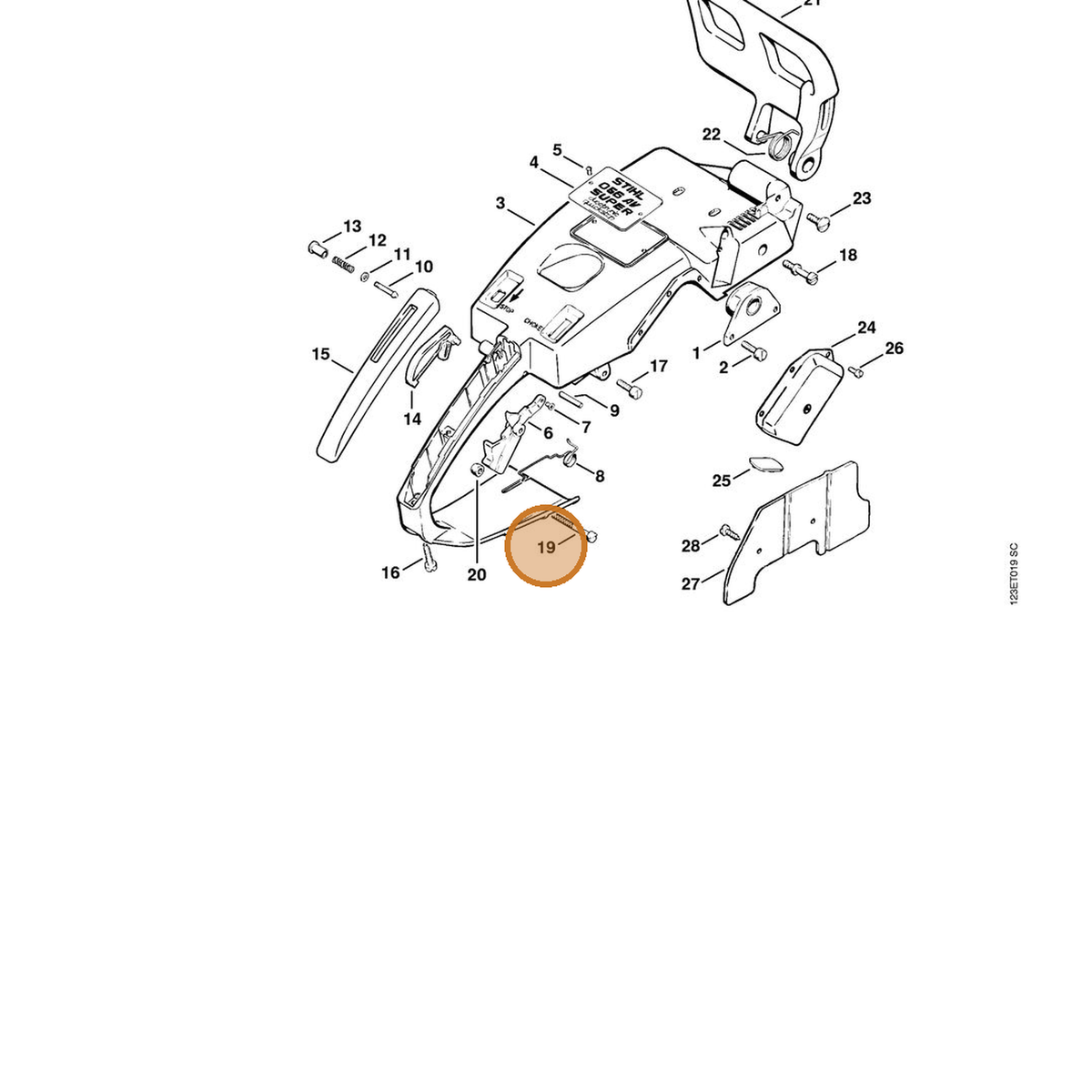 STIHL part 9043-216-1101 — IPL diagram snippet (6x zoom, amber highlight)