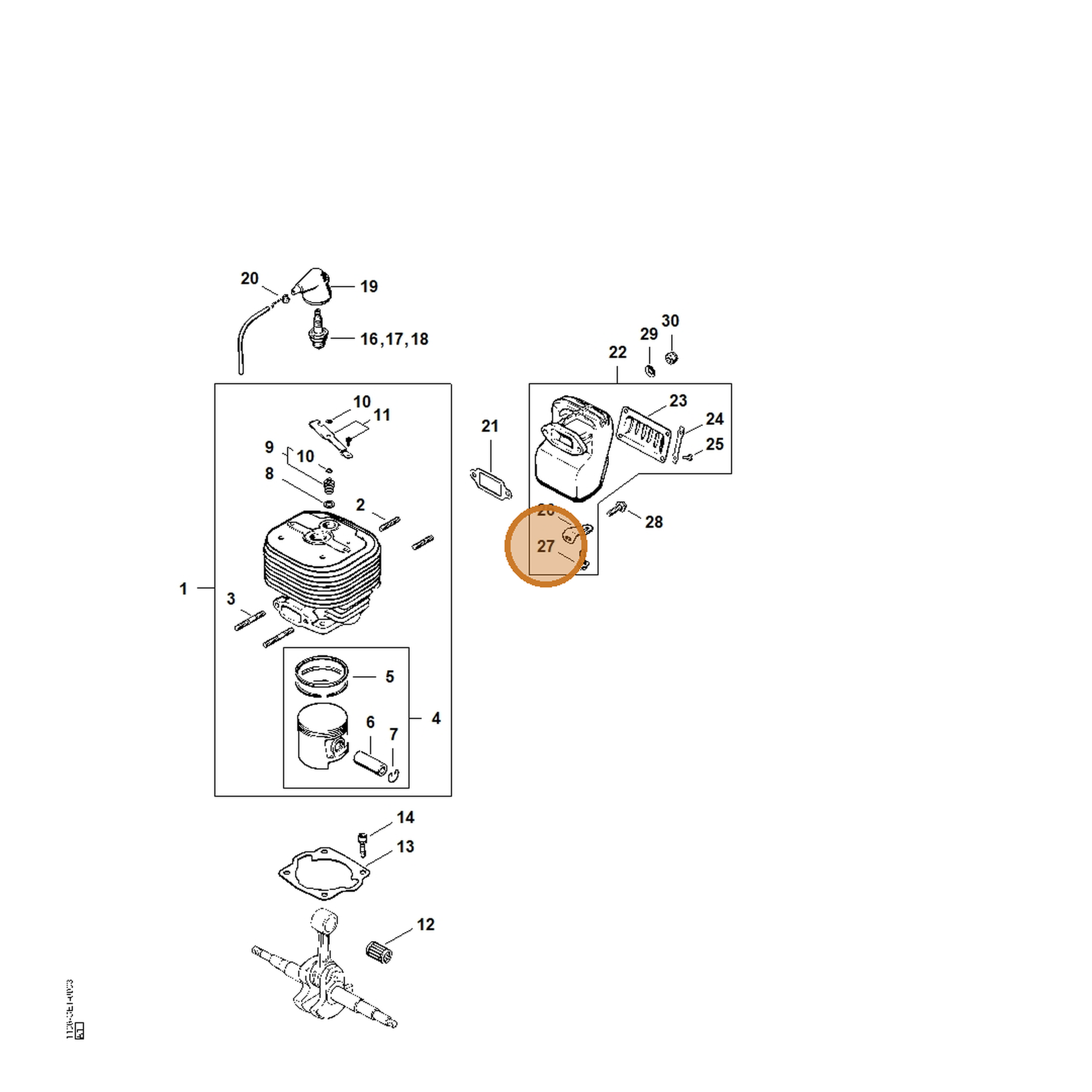 STIHL part 9044-319-0980 — IPL diagram snippet (6x zoom, amber highlight)