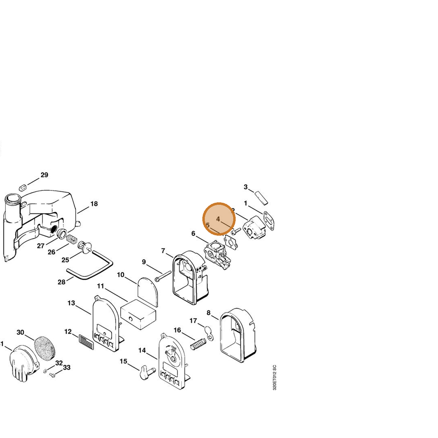 STIHL part 9045-319-1050 — IPL diagram snippet (6x zoom, amber highlight)
