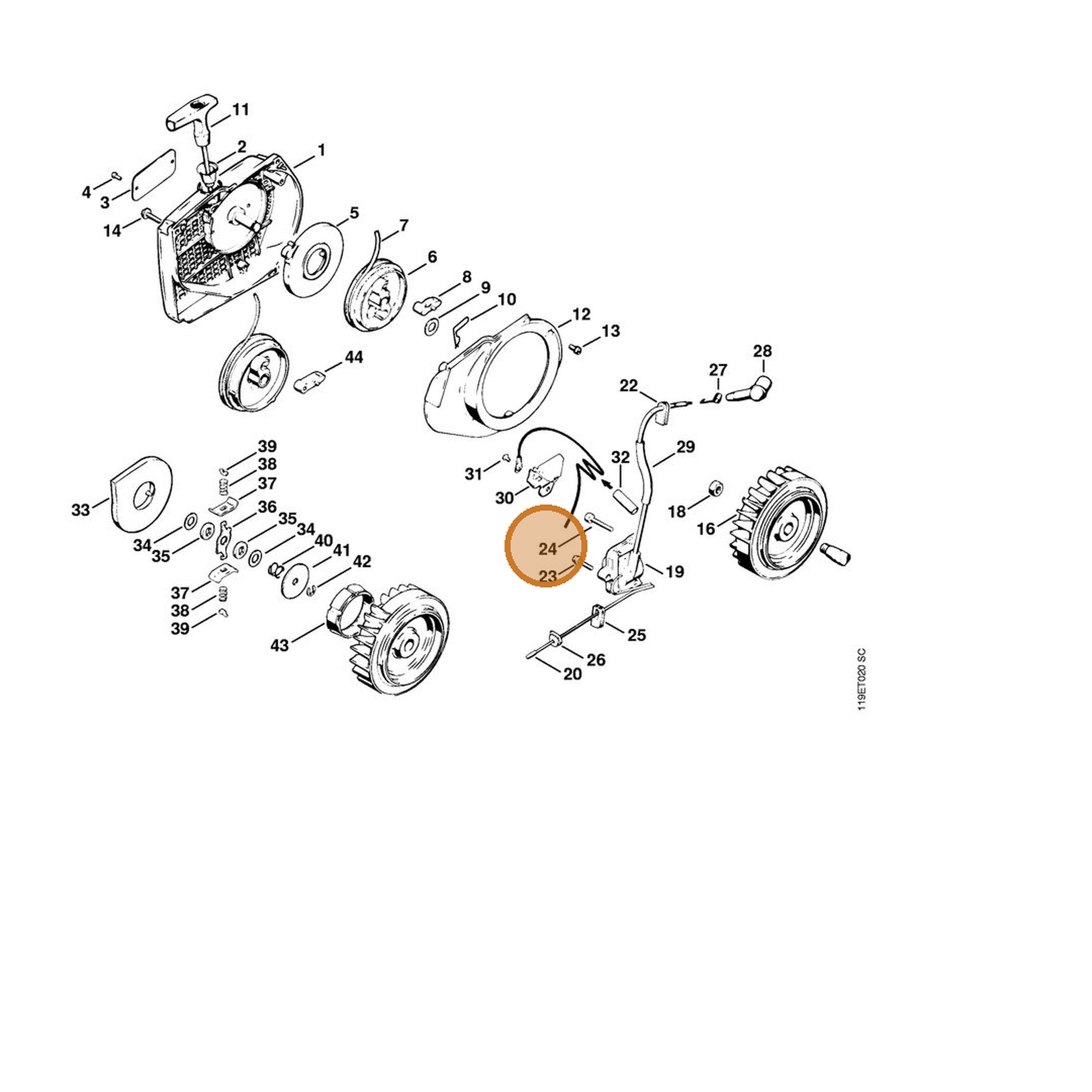 STIHL part 9045-319-1070 — IPL diagram snippet (6x zoom, amber highlight)