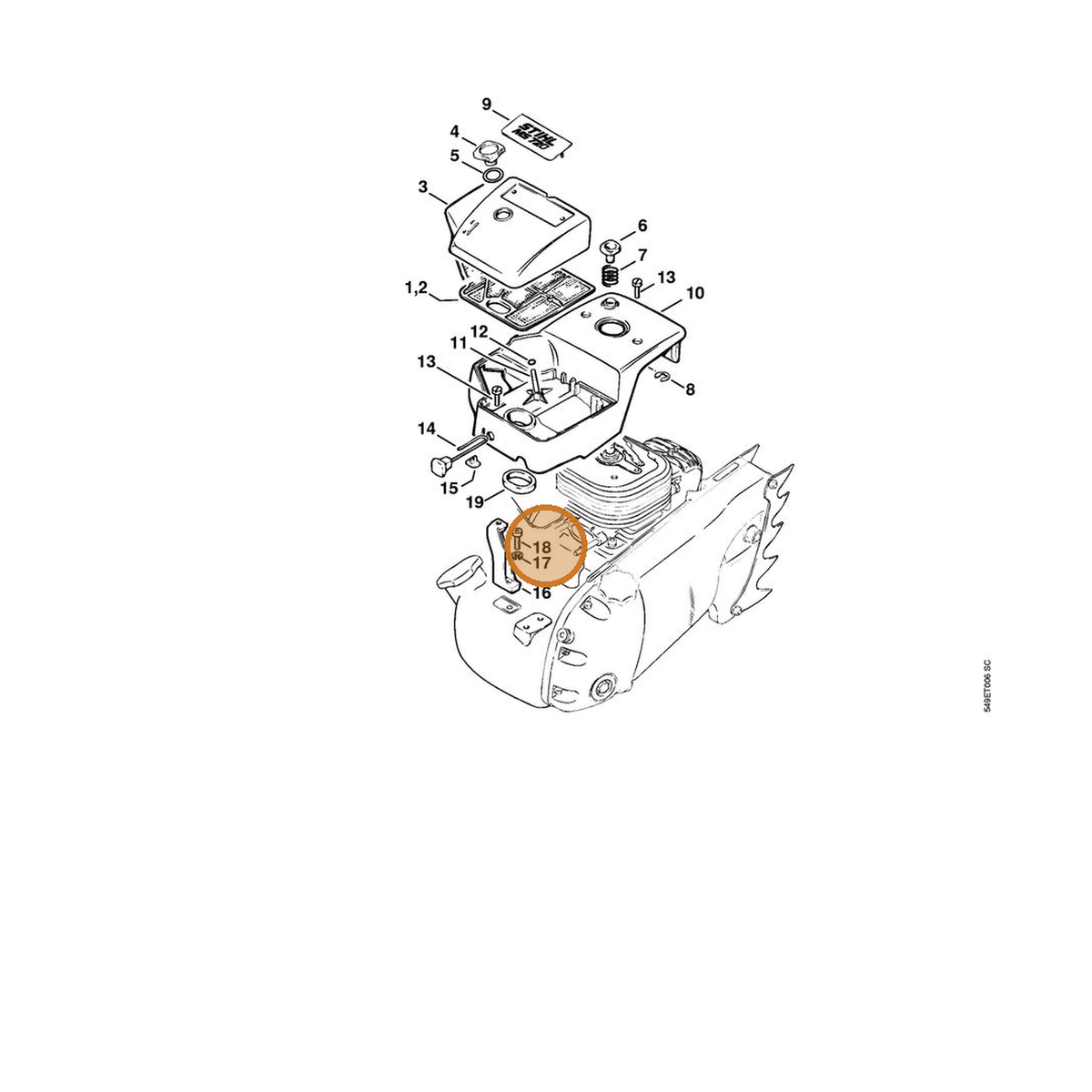 STIHL part 9045-319-1320 — IPL diagram snippet (6x zoom, amber highlight)