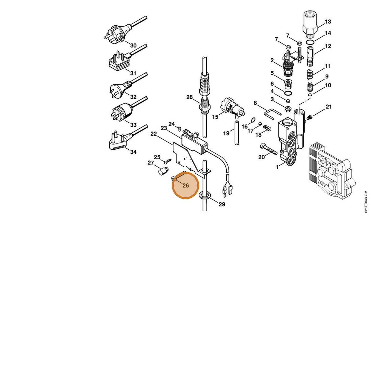 STIHL part 9045-371-1400 — IPL diagram snippet (6x zoom, amber highlight)