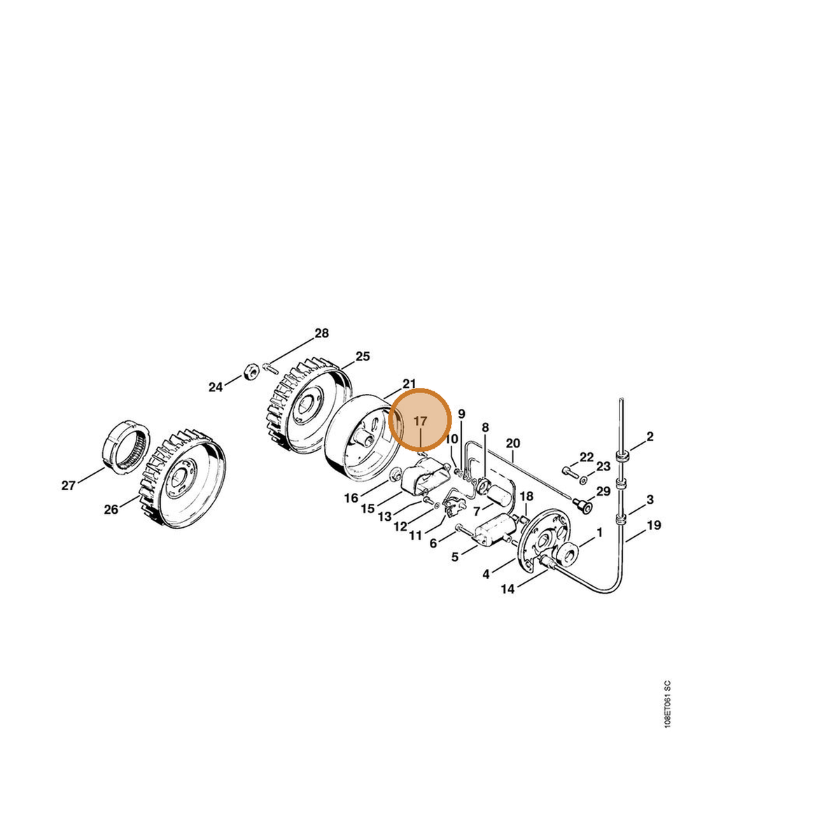 STIHL part 9047-319-0340 — IPL diagram snippet (6x zoom, amber highlight)