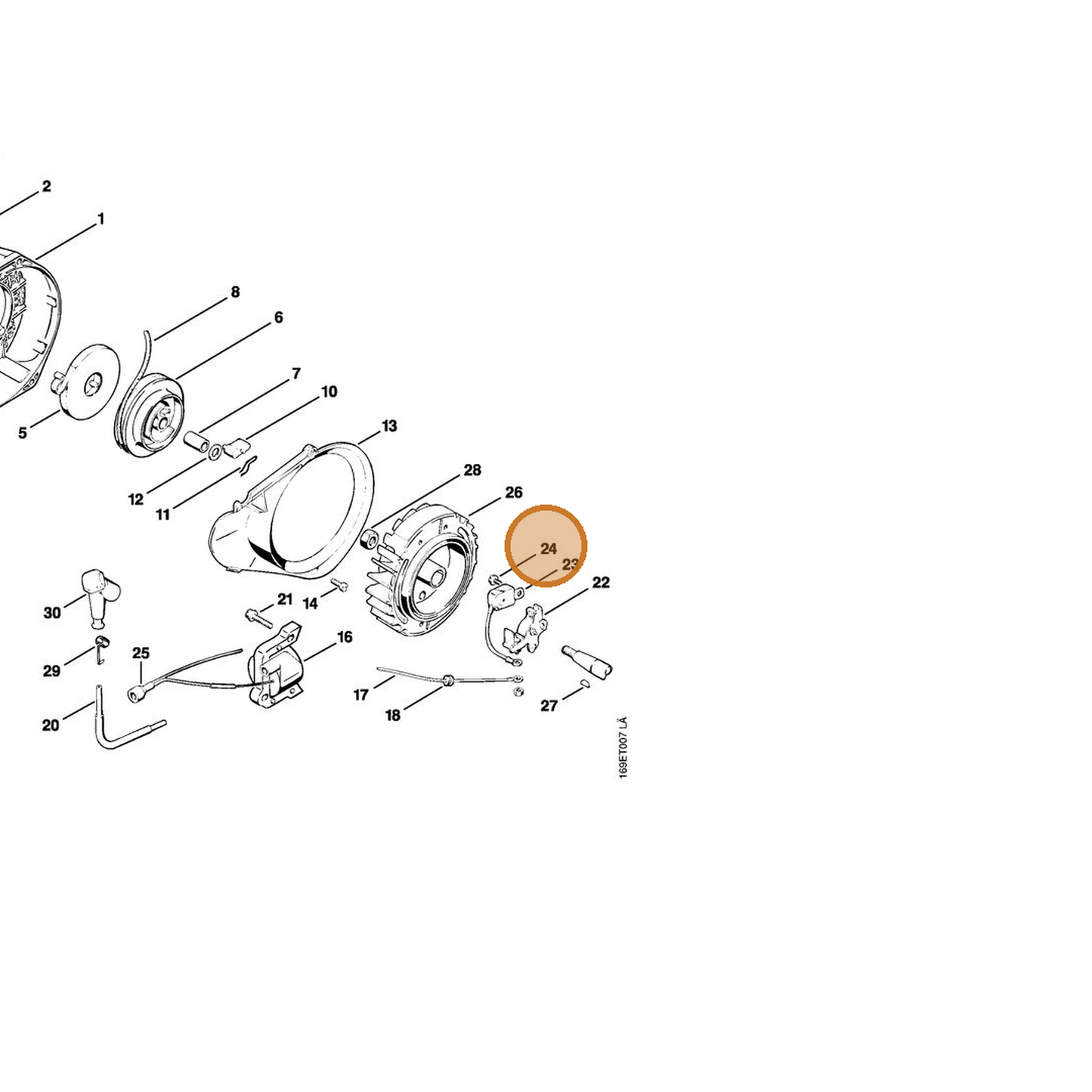STIHL part 9047-319-0650 — IPL diagram snippet (6x zoom, amber highlight)