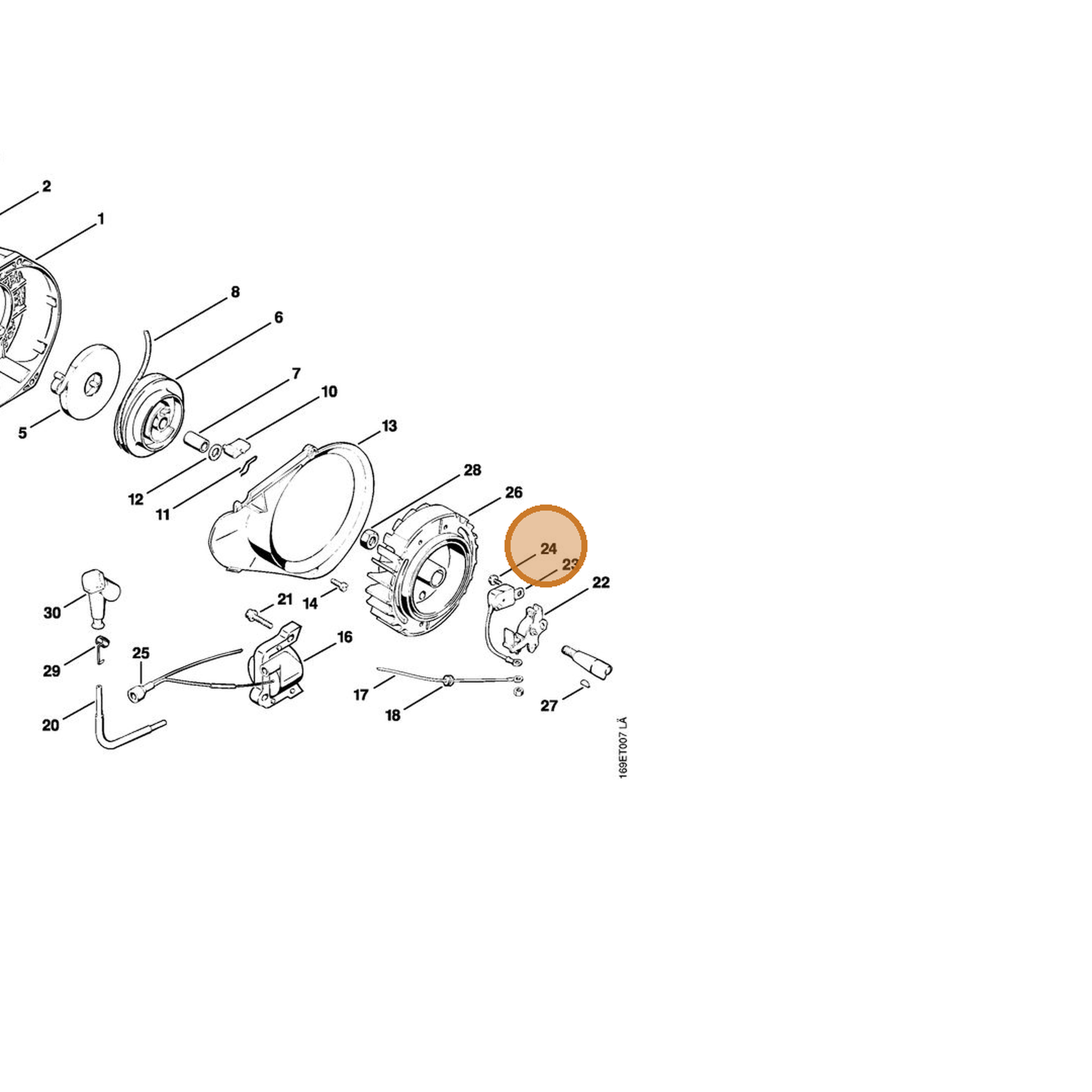 STIHL part 9047-319-0650 — IPL diagram snippet (6x zoom, amber highlight)