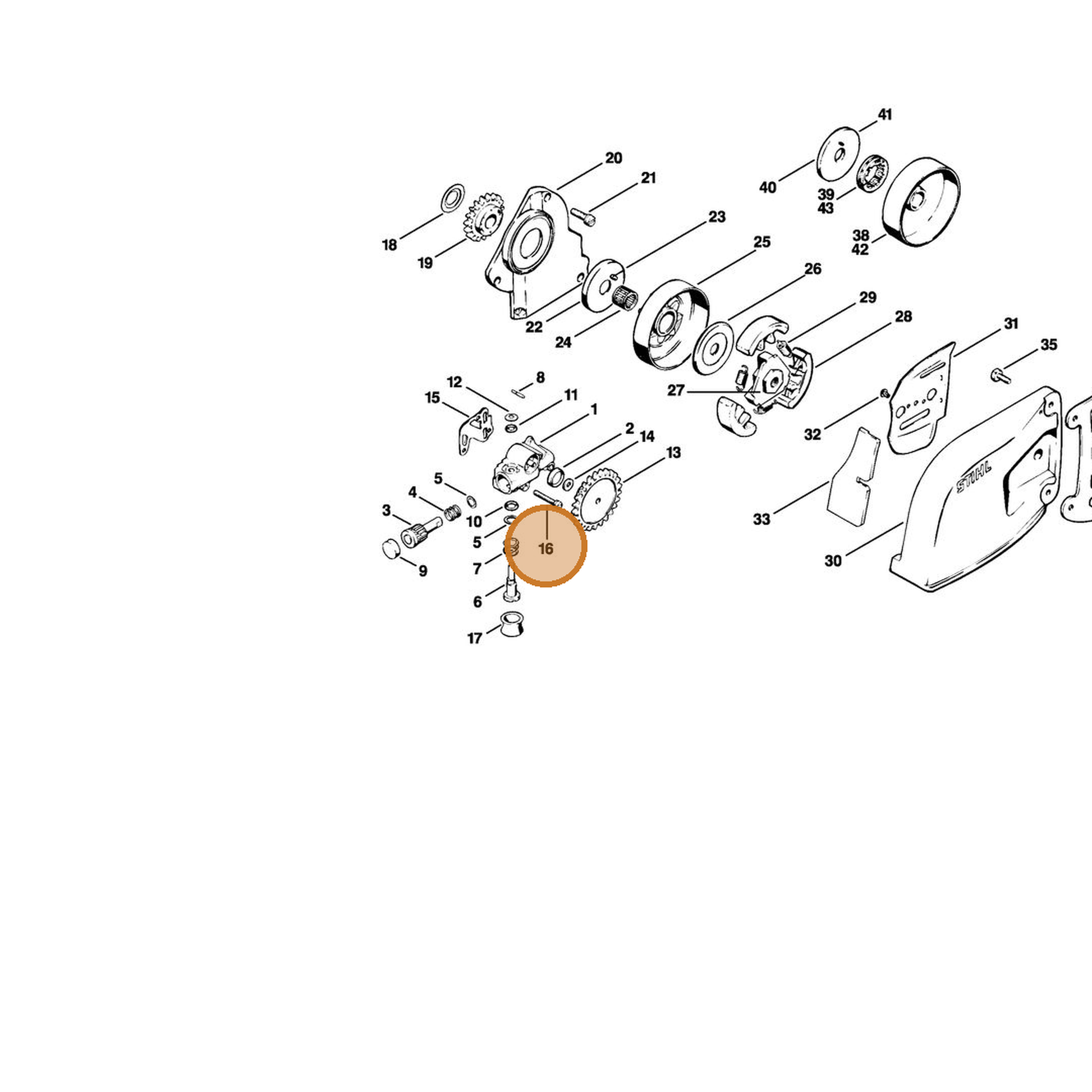 STIHL part 9048-319-0740 — IPL diagram snippet (6x zoom, amber highlight)