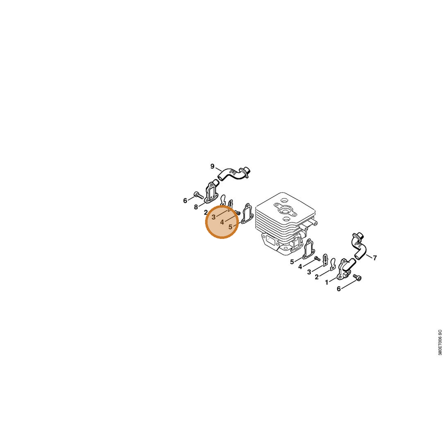 STIHL part 9052-319-0340 — IPL diagram snippet (6x zoom, amber highlight)
