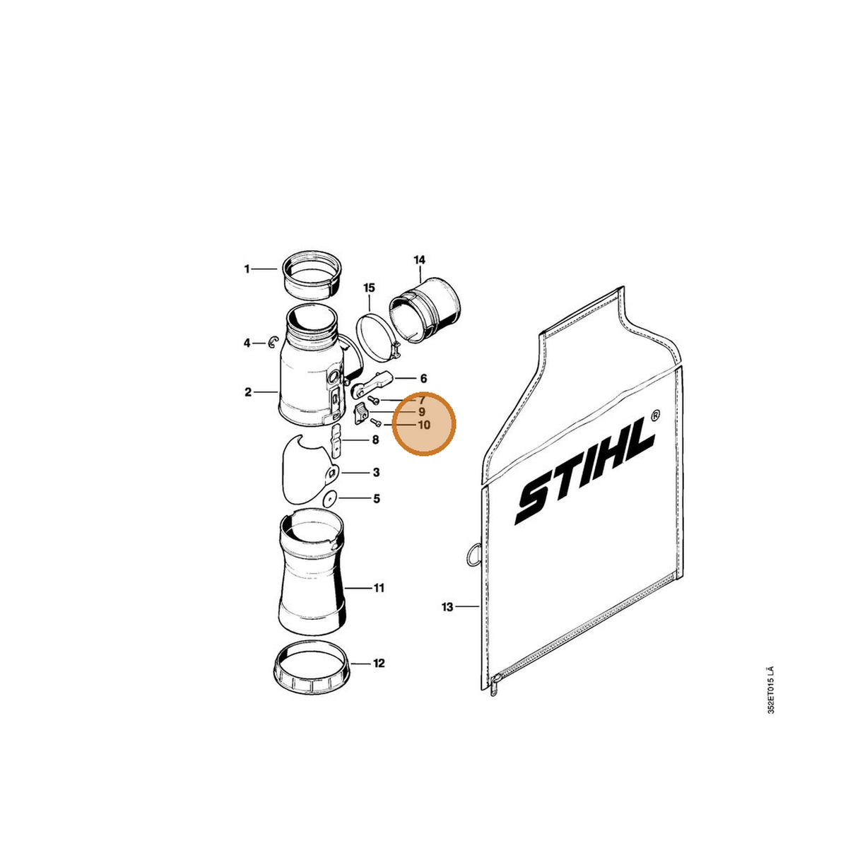 STIHL part 9052-319-0670 — IPL diagram snippet (6x zoom, amber highlight)
