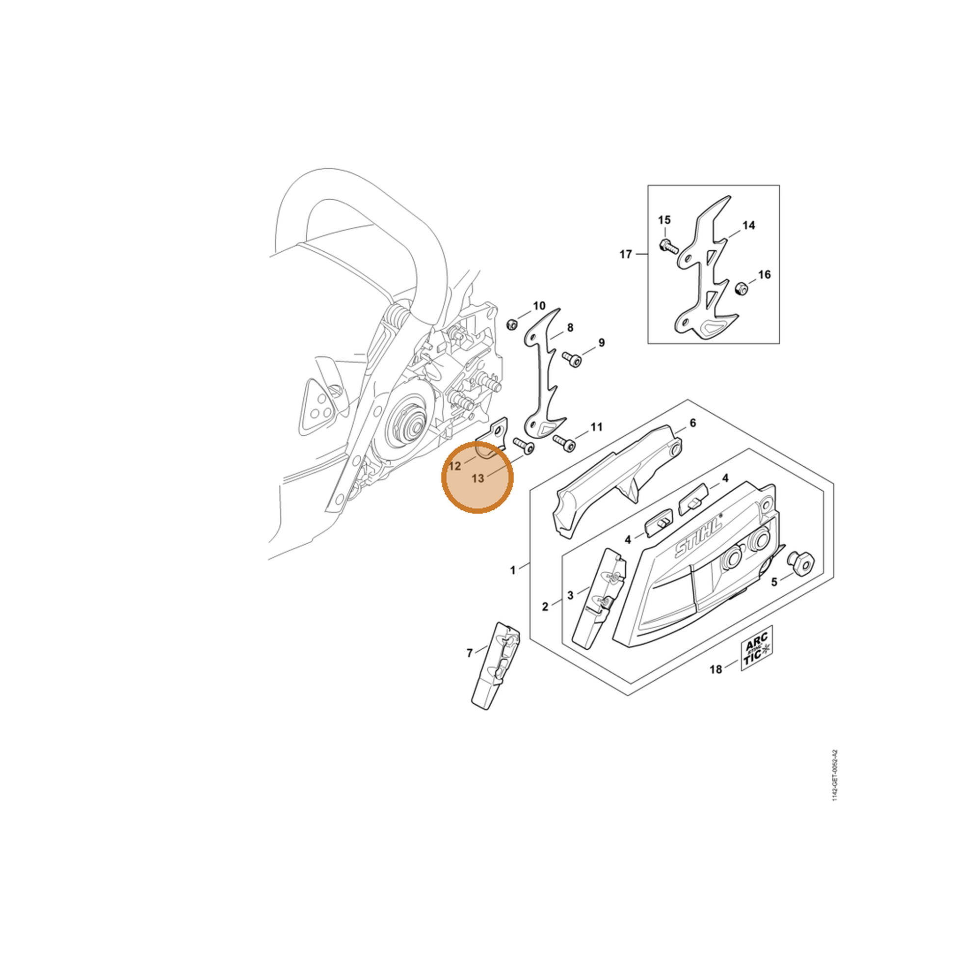 STIHL part 9061-373-0982 — IPL diagram snippet (6x zoom, amber highlight)