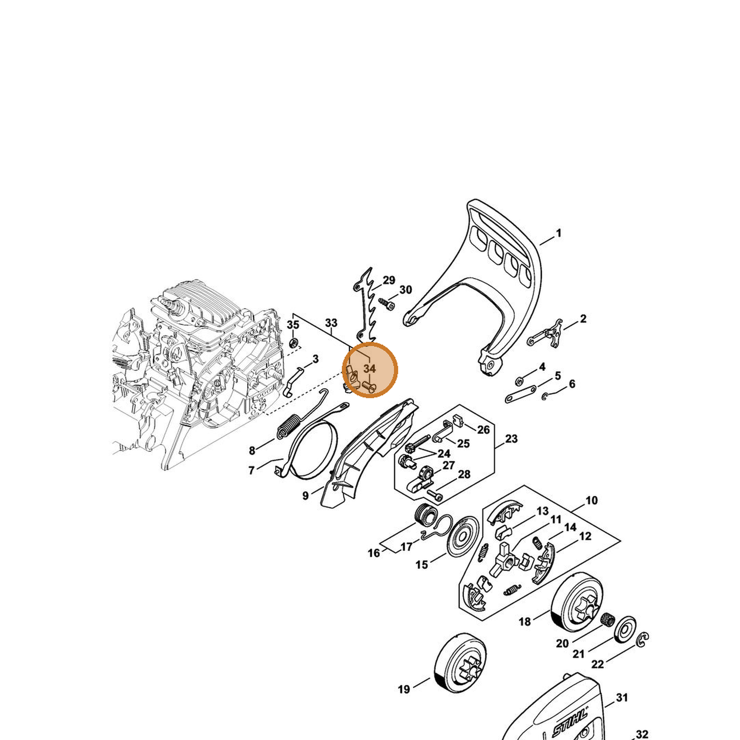 STIHL part 9062-319-1270 — IPL diagram snippet (6x zoom, amber highlight)