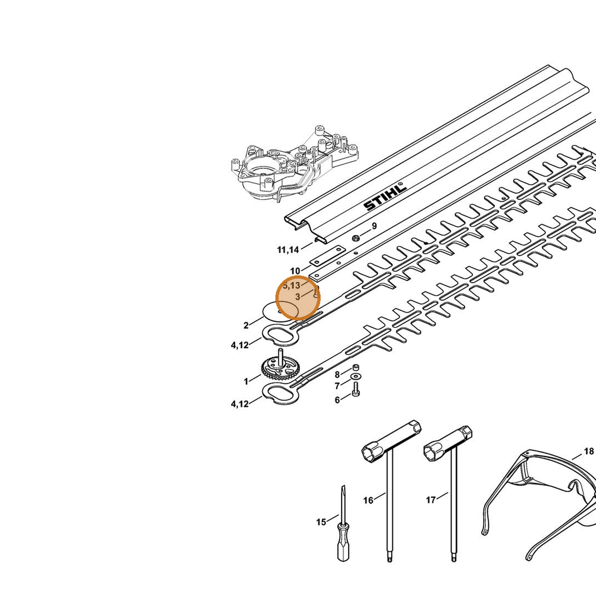STIHL part 9064-371-0985 — IPL diagram snippet (6x zoom, amber highlight)