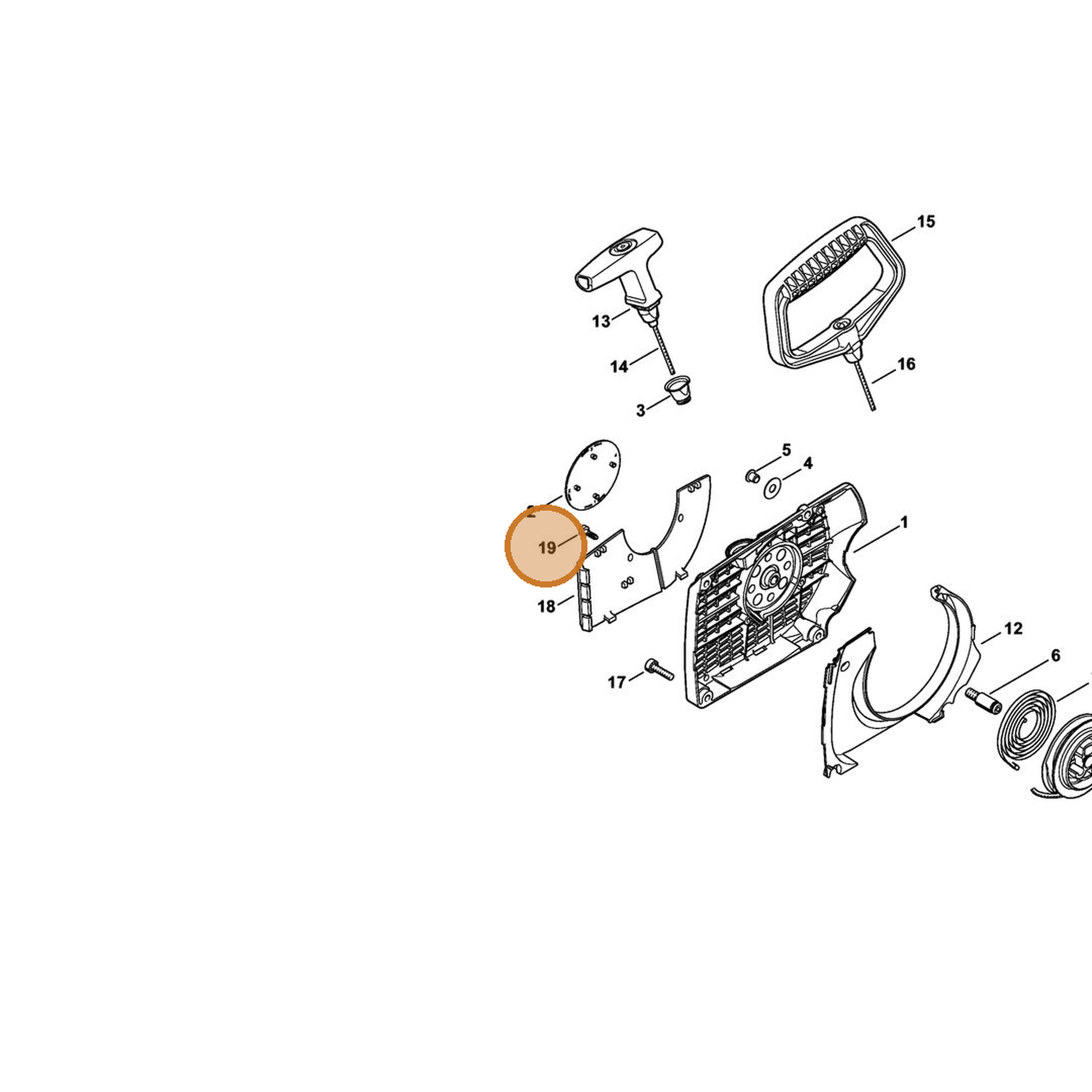 STIHL part 9074-477-2995 — IPL diagram snippet (6x zoom, amber highlight)