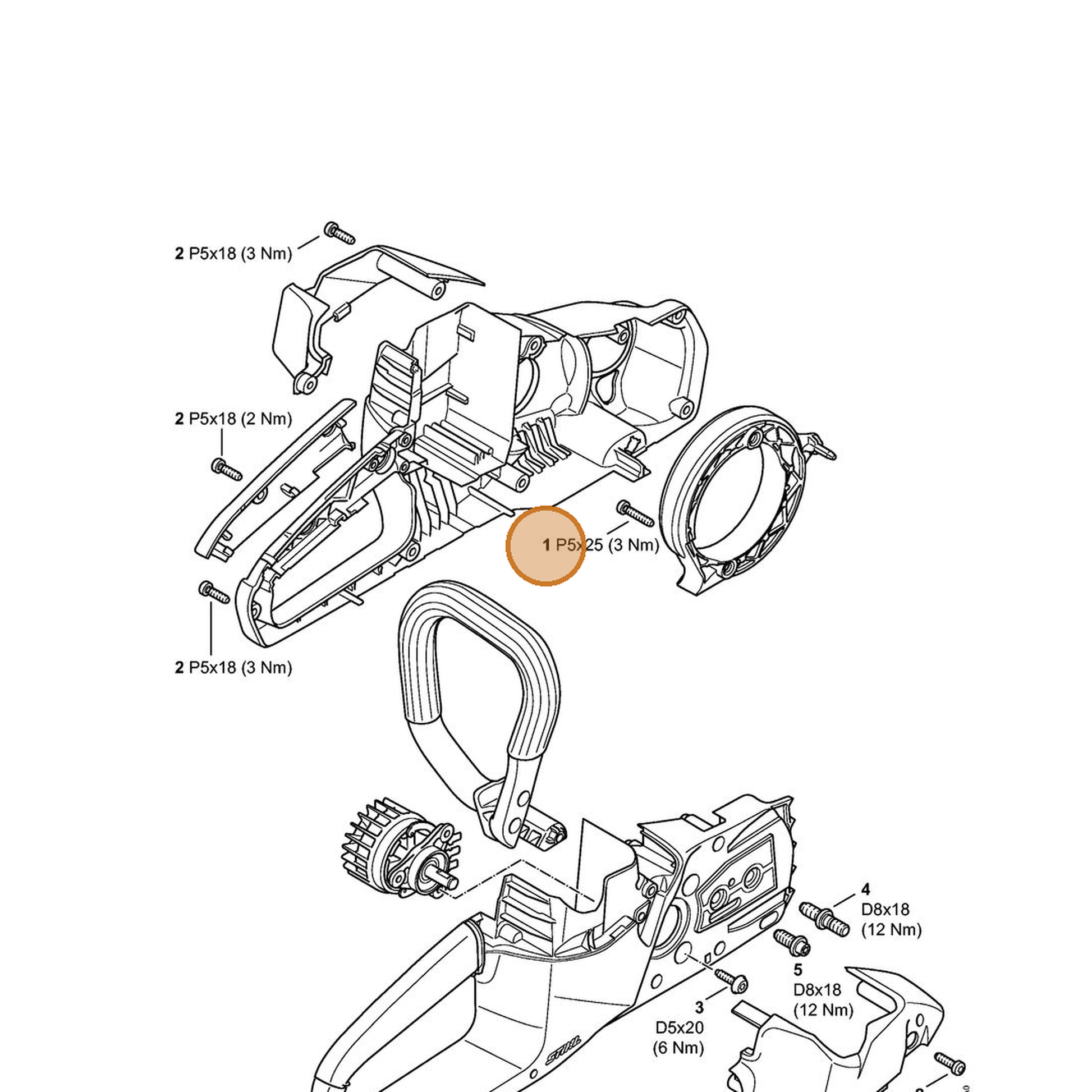 STIHL part 9074-477-4142 — IPL diagram snippet (6x zoom, amber highlight)