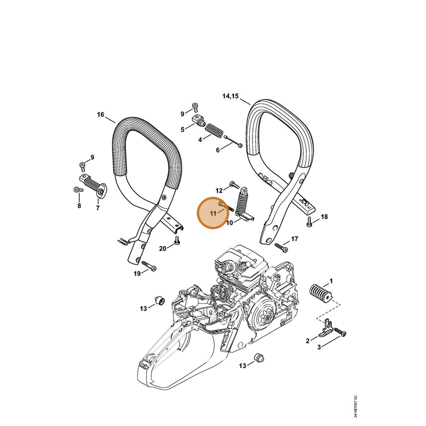STIHL part 9074-477-4148 — IPL diagram snippet (6x zoom, amber highlight)