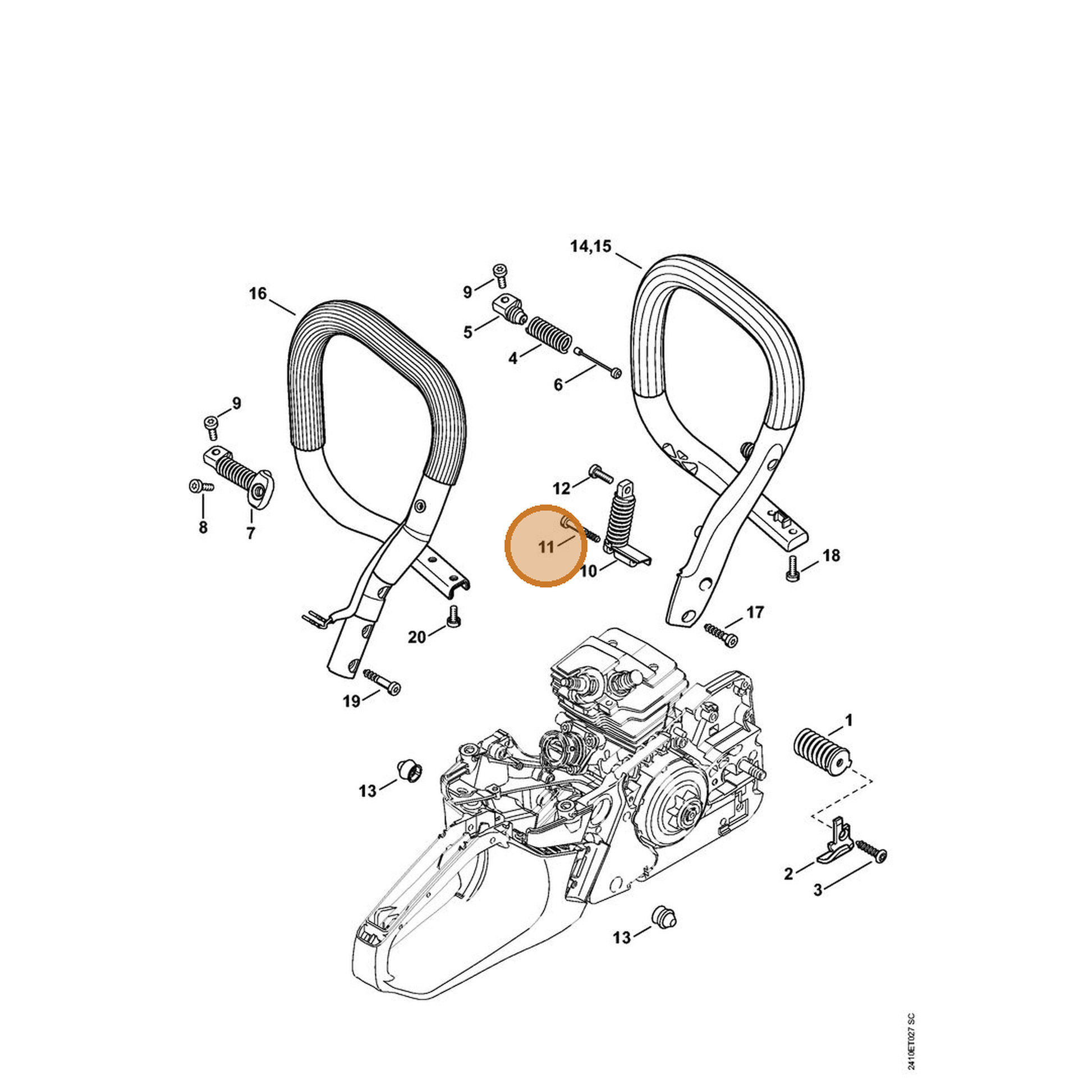 STIHL part 9074-477-4148 — IPL diagram snippet (6x zoom, amber highlight)