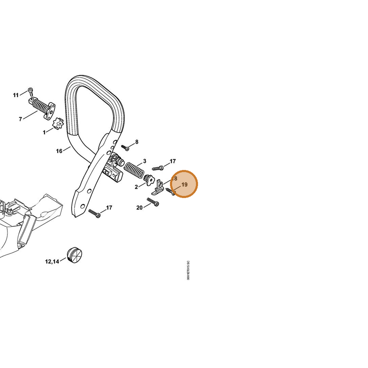 STIHL part 9074-477-4438 — IPL diagram snippet (6x zoom, amber highlight)