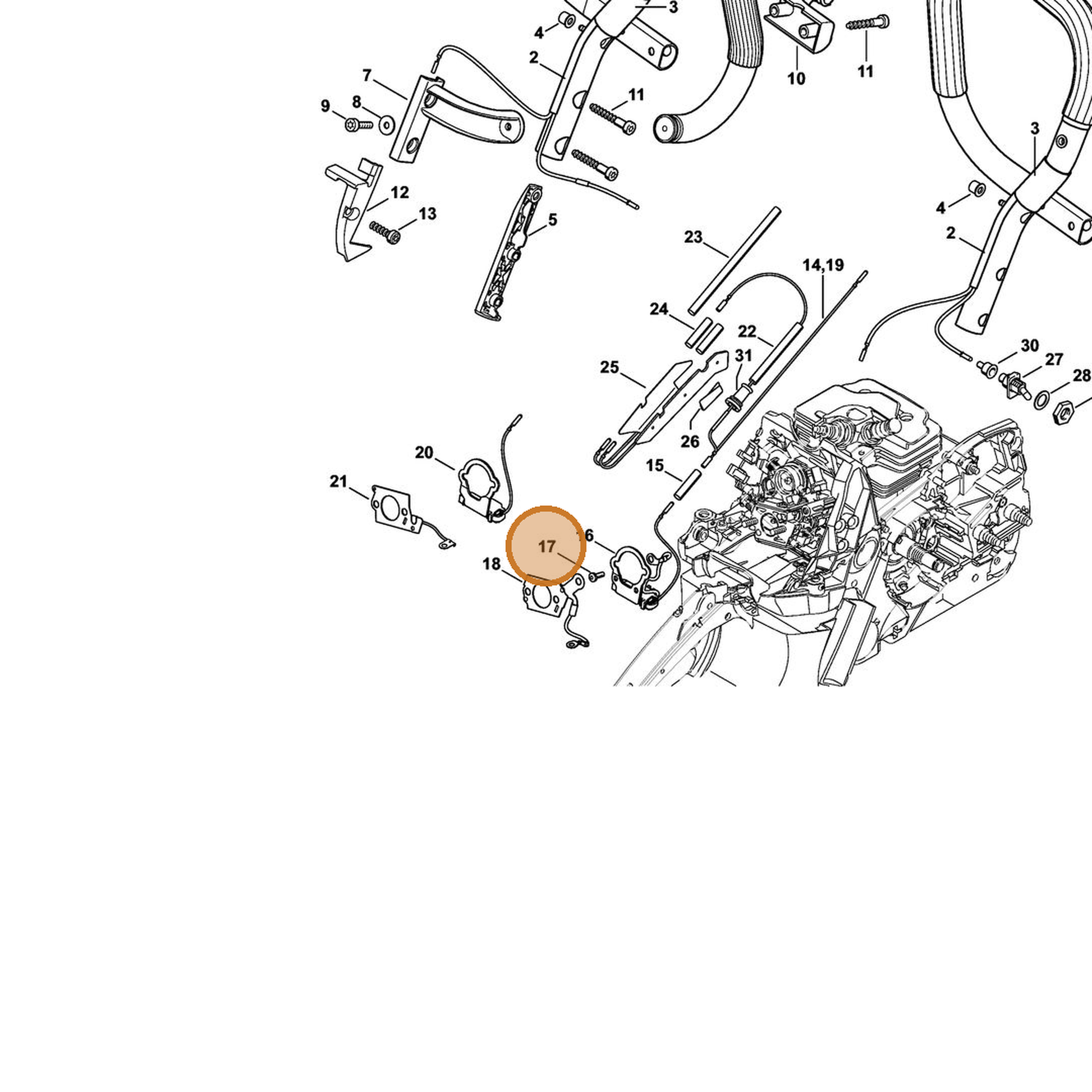 STIHL part 9074-478-2440 — IPL diagram snippet (6x zoom, amber highlight)
