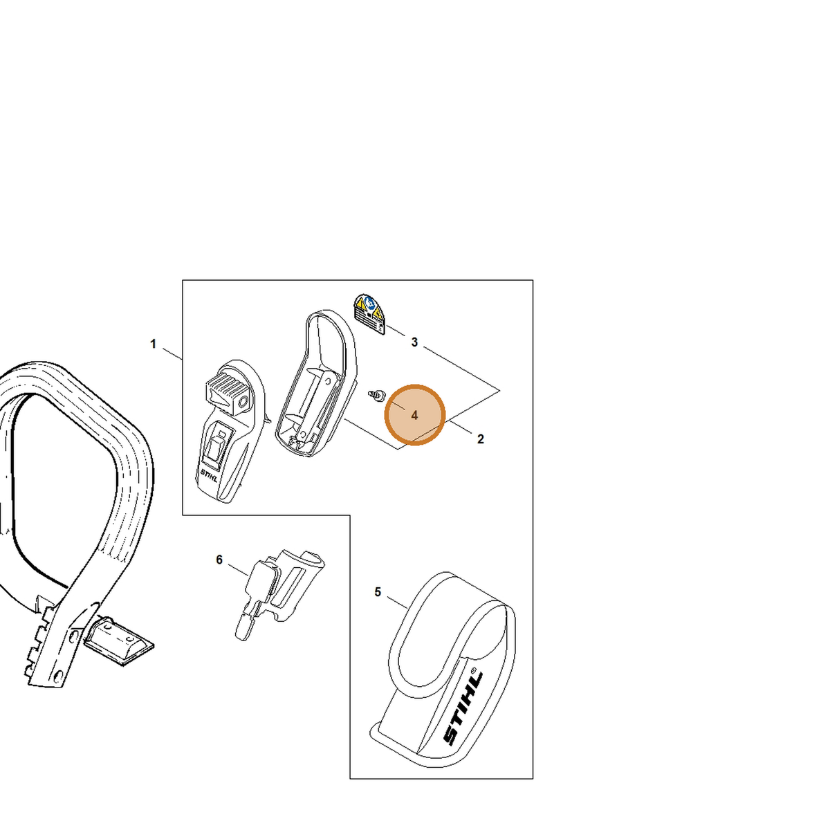 STIHL part 9074-478-2967 — IPL diagram snippet (6x zoom, amber highlight)
