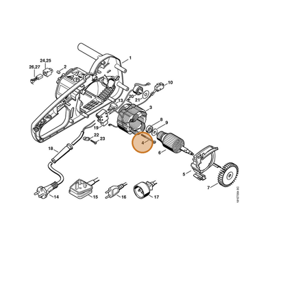 STIHL part 9074-478-3525 — IPL diagram snippet (6x zoom, amber highlight)