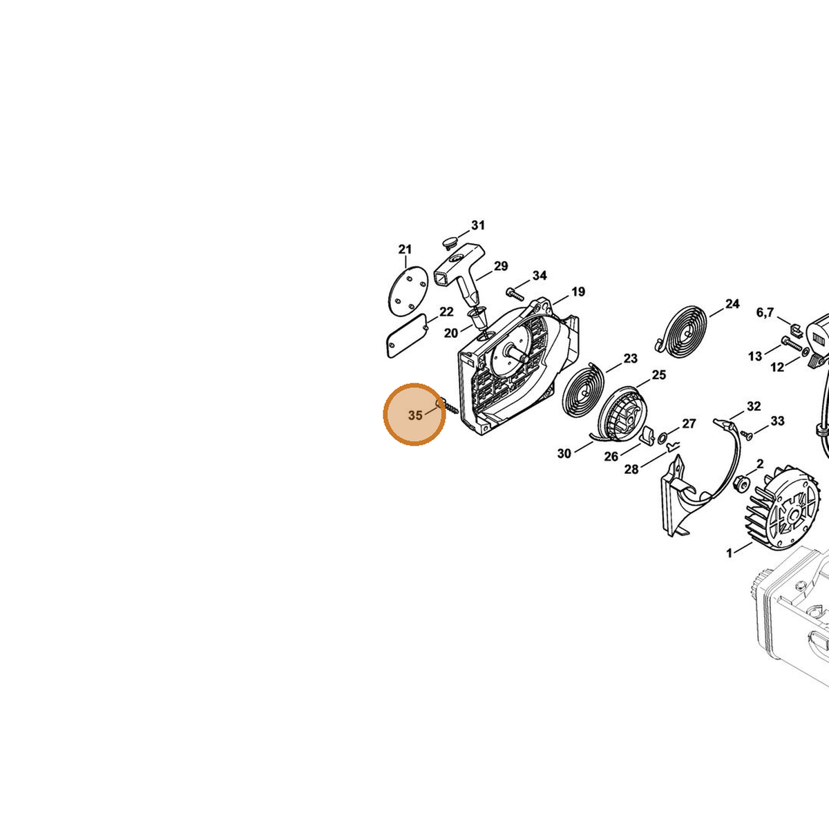 STIHL part 9074-478-4135 — IPL diagram snippet (6x zoom, amber highlight)