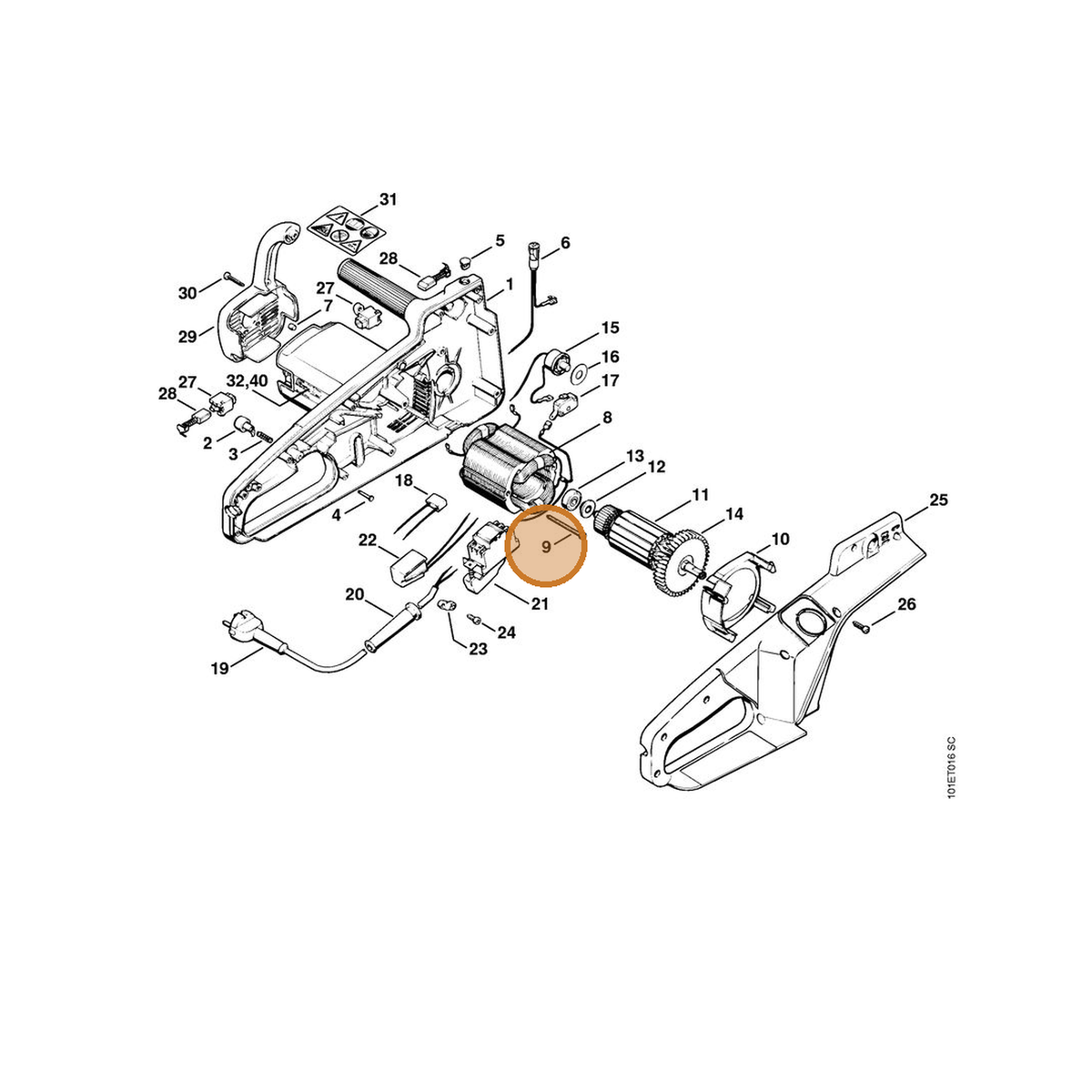 STIHL part 9074-478-4355 — IPL diagram snippet (6x zoom, amber highlight)