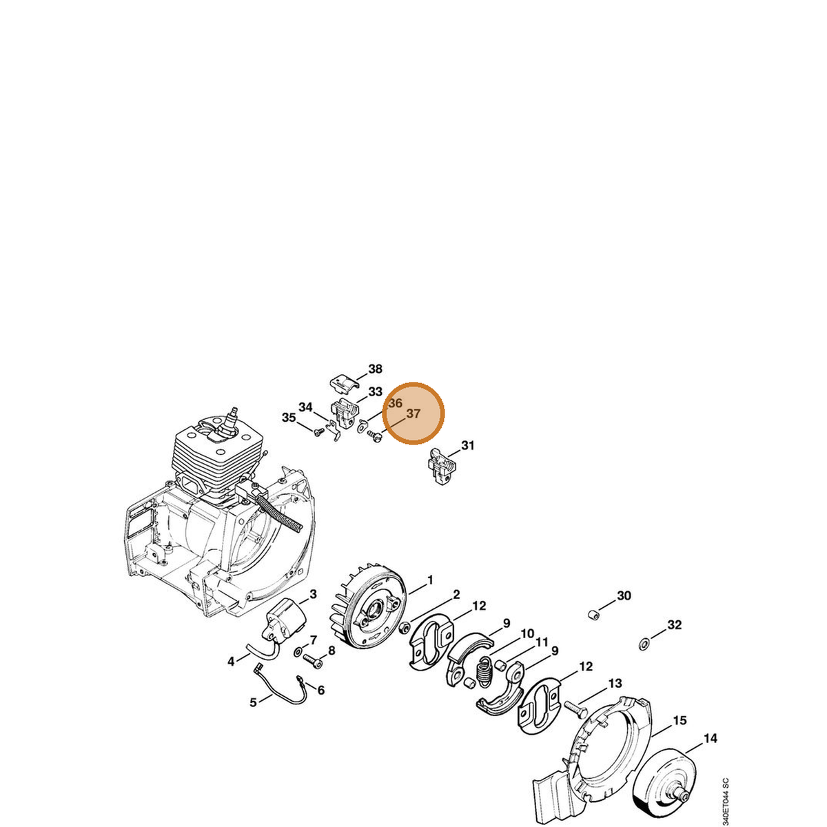 STIHL part 9074-478-4405 — IPL diagram snippet (6x zoom, amber highlight)